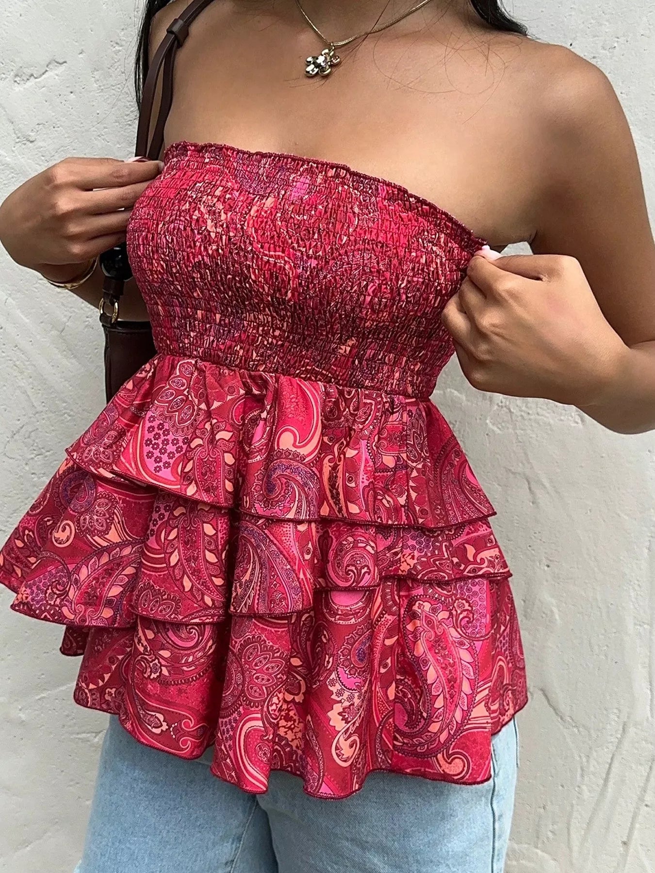 Smocked Layered Paisley Print Tube Top  Shop One Place