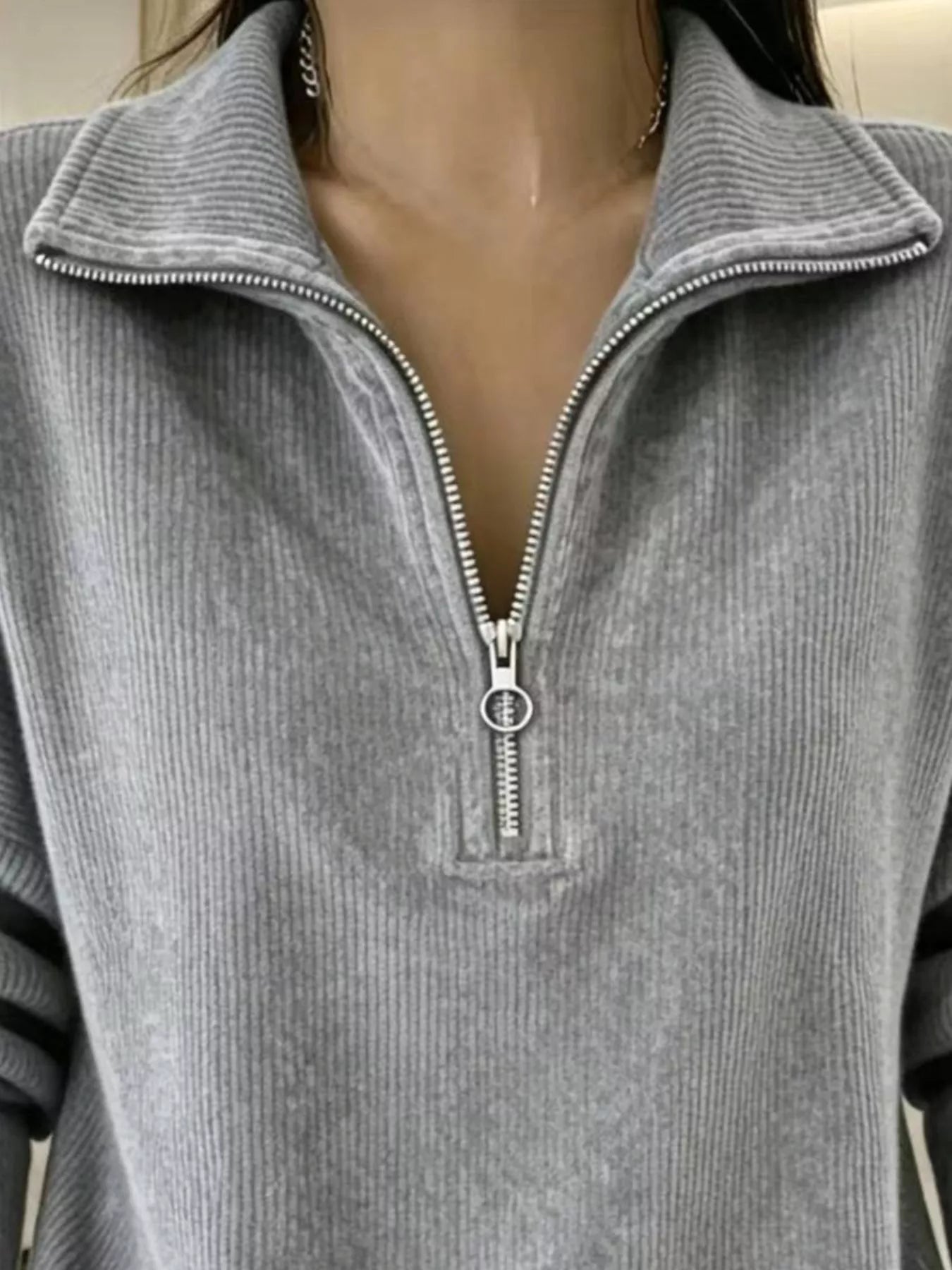Full Size Corduroy Quarter-Zip Sweatshirt Plus Size  Shop One Place