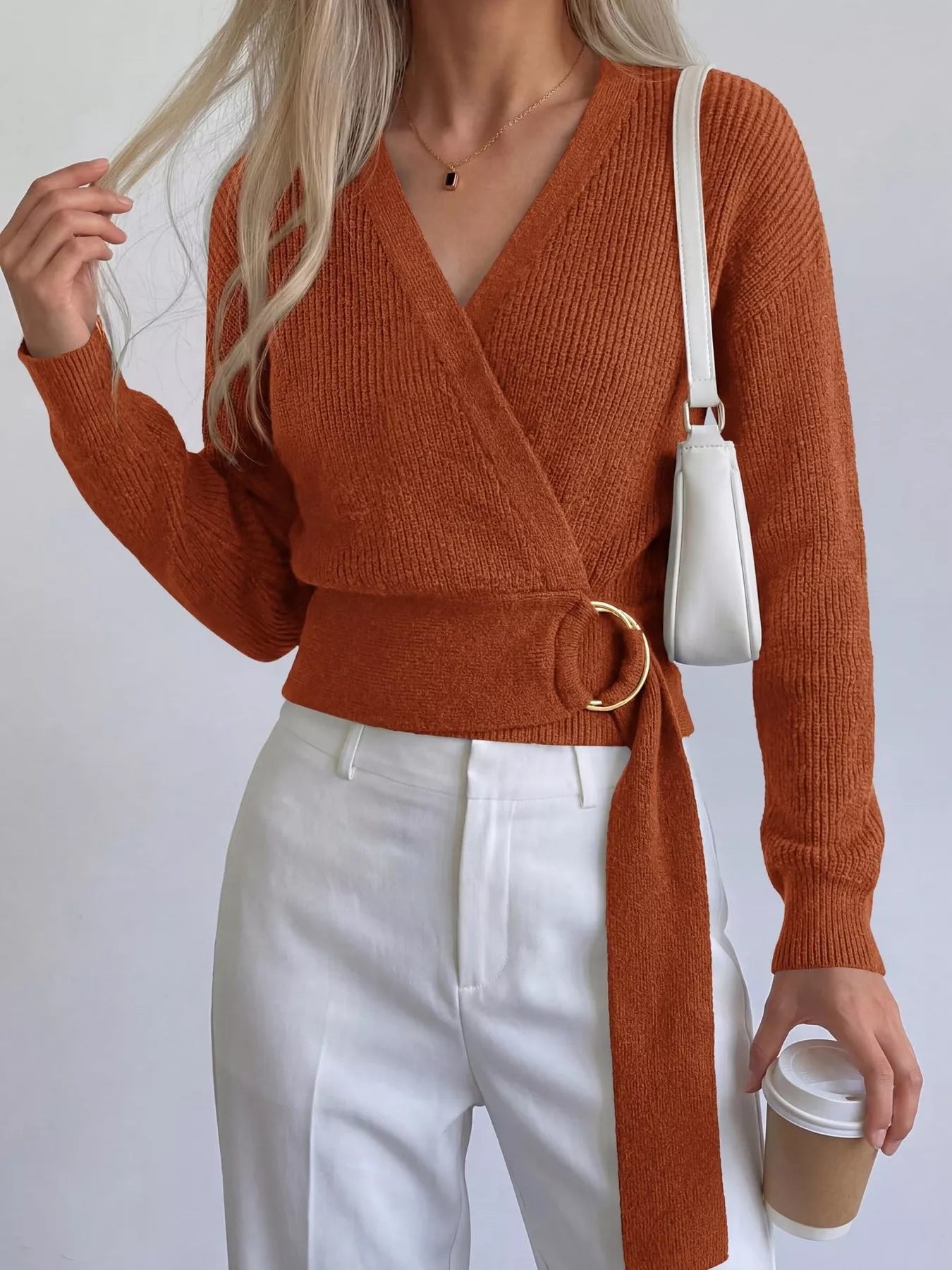 Metal Ring Detail Dropped Shoulder Sweater  Shop One Place