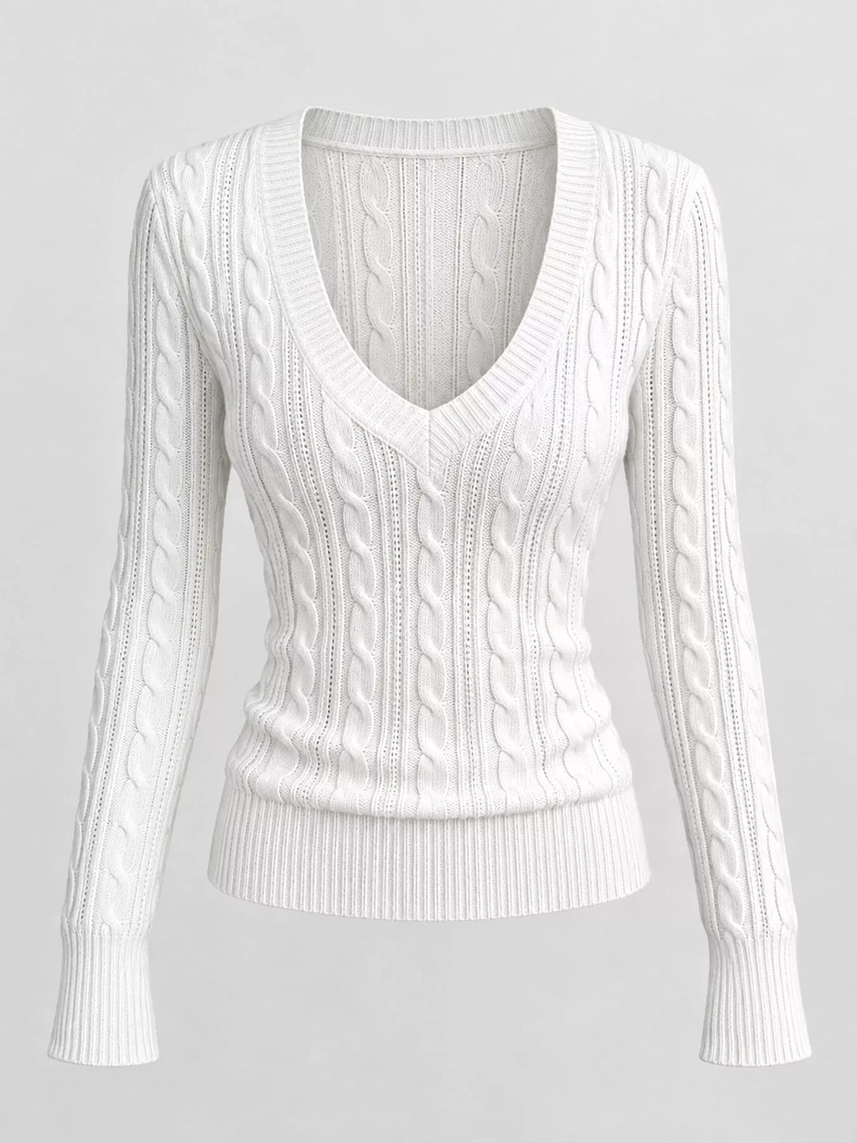 Women's Deep V-Neck Cable Knit Sweater – view 6