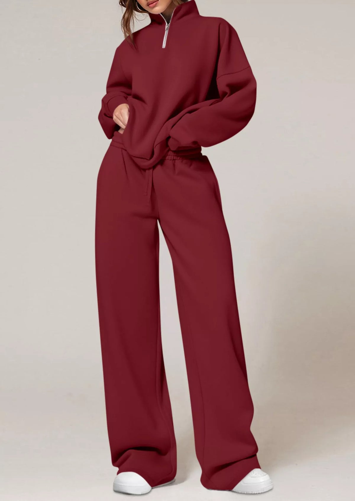 Half-Zip Sweatshirt and Wide-Leg Sweatpants Set  Shop One Place