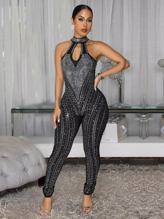 Sparkling Rhinestone Cutout Jumpsuit  Shop One Place