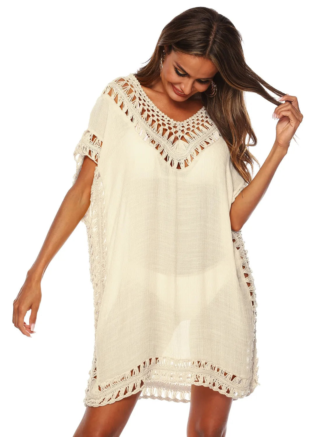 Bohemian Crochet Trim Beach Cover Up Dress  Shop One Place
