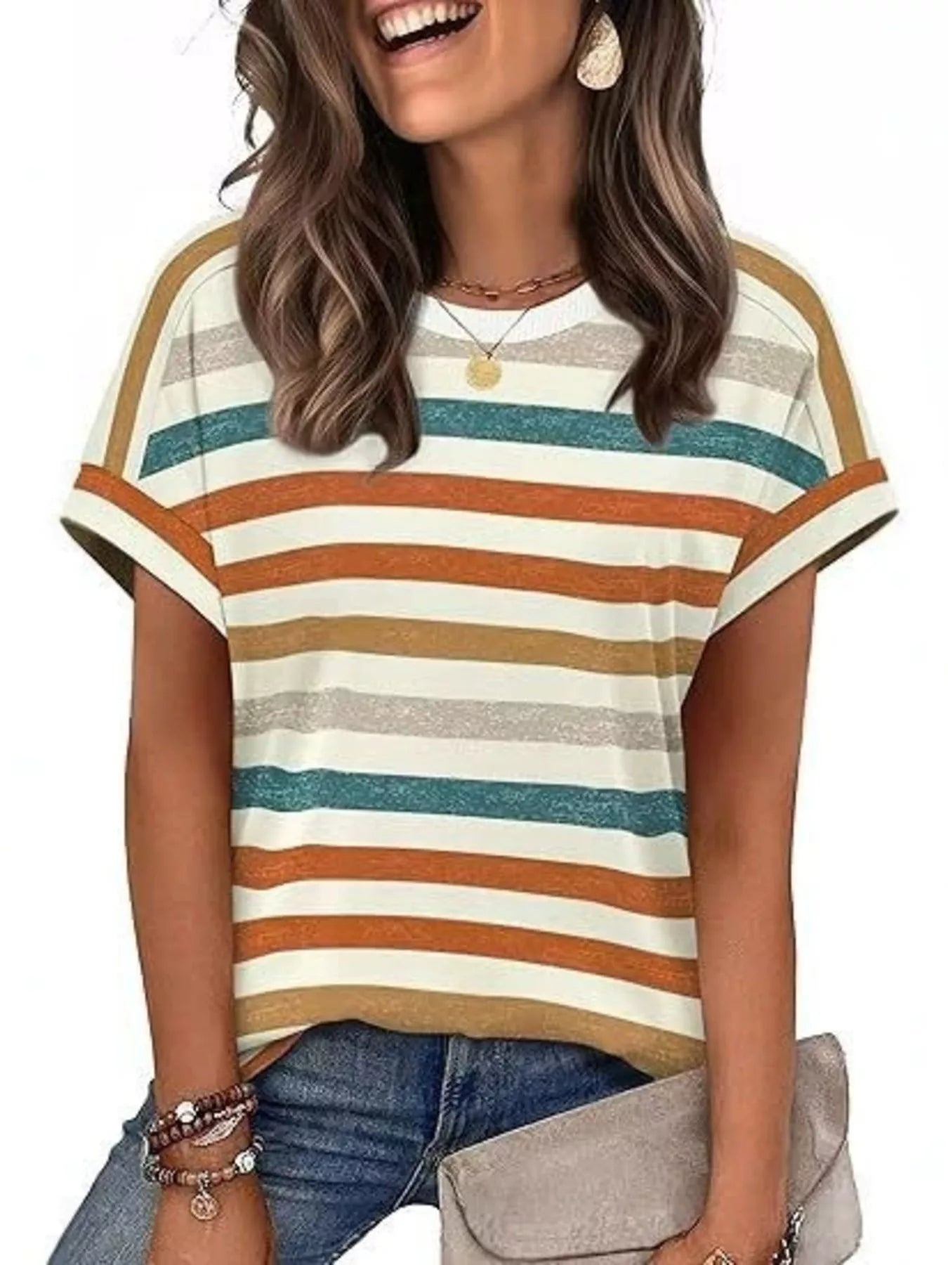 Striped Short Sleeve Casual T-Shirt  Shop One Place
