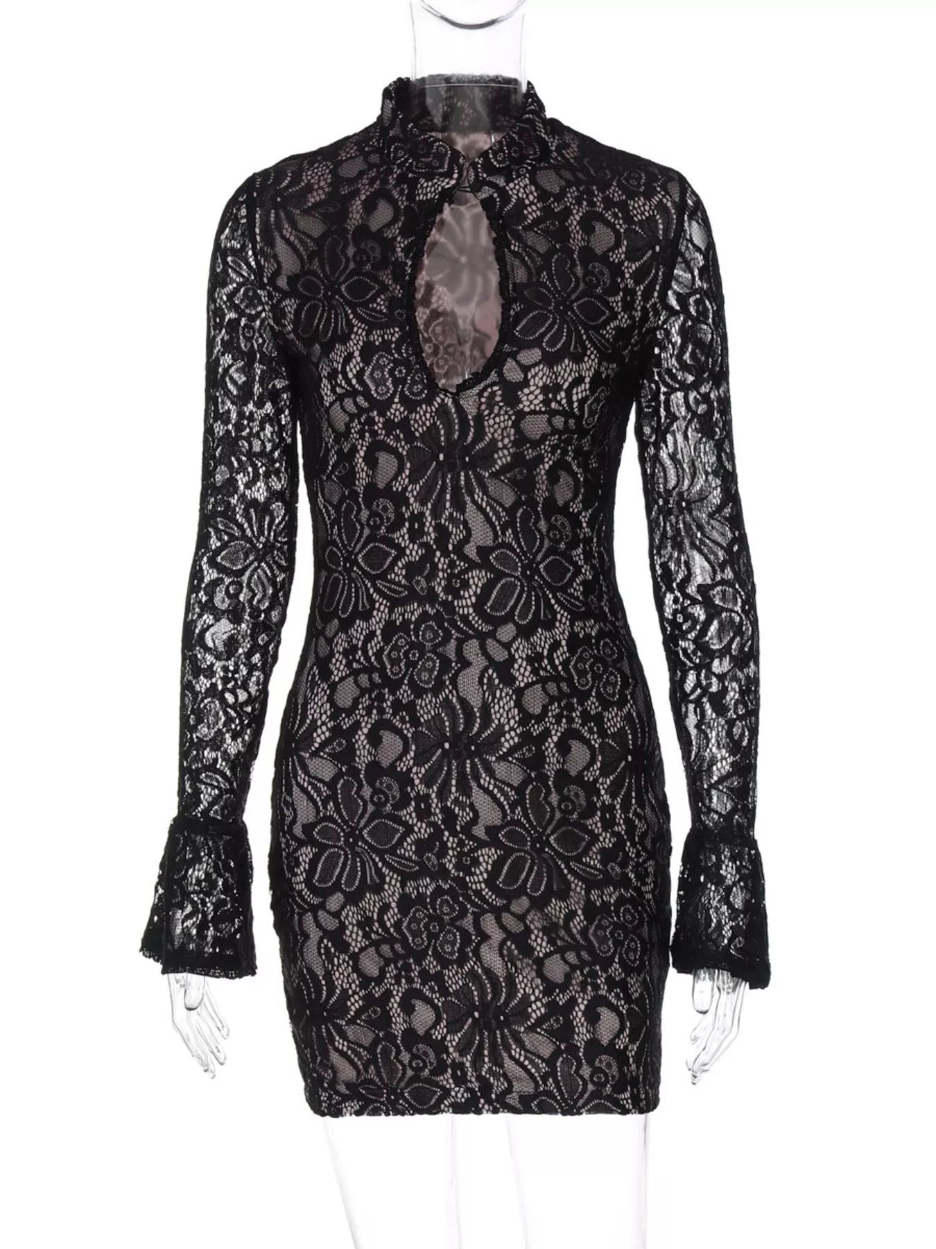 Lace Cutout Long Sleeve Mini Dress  Shop One Place