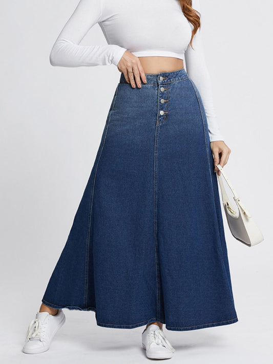 Button-Fly Hight Rise Denim Skirt