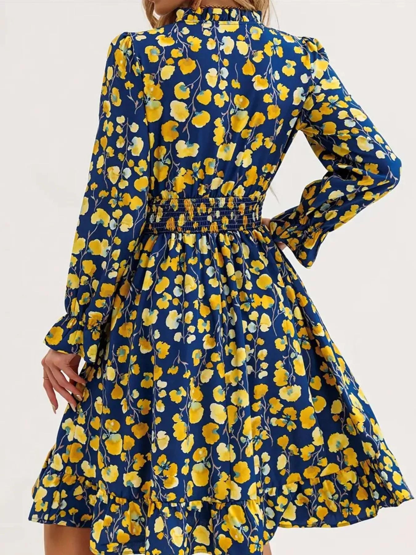 Floral Notched Flounce Sleeve Dress  Shop One Place