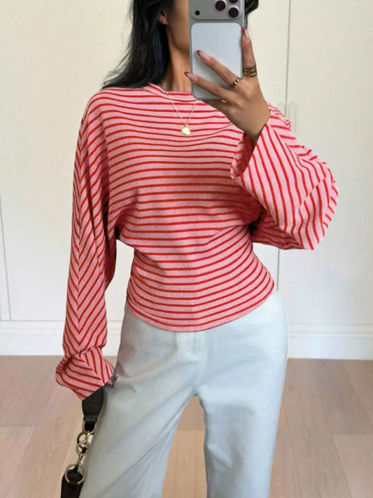 Women's Striped Batwing Sleeve T-Shirt