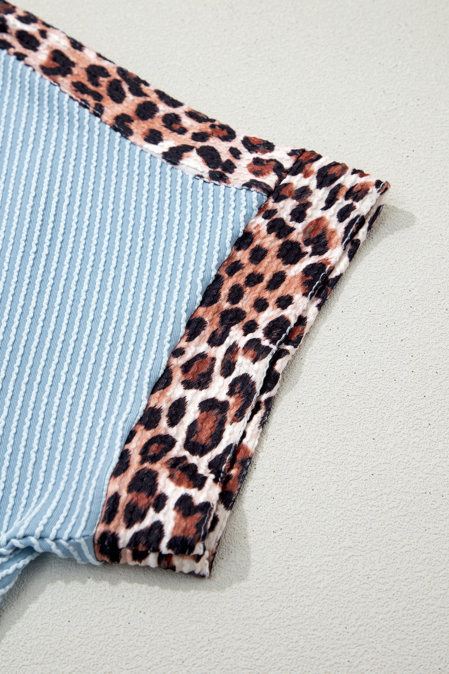 Sky Blue Leopard Trim Twist Ribbed Short Set  Shop One Place
