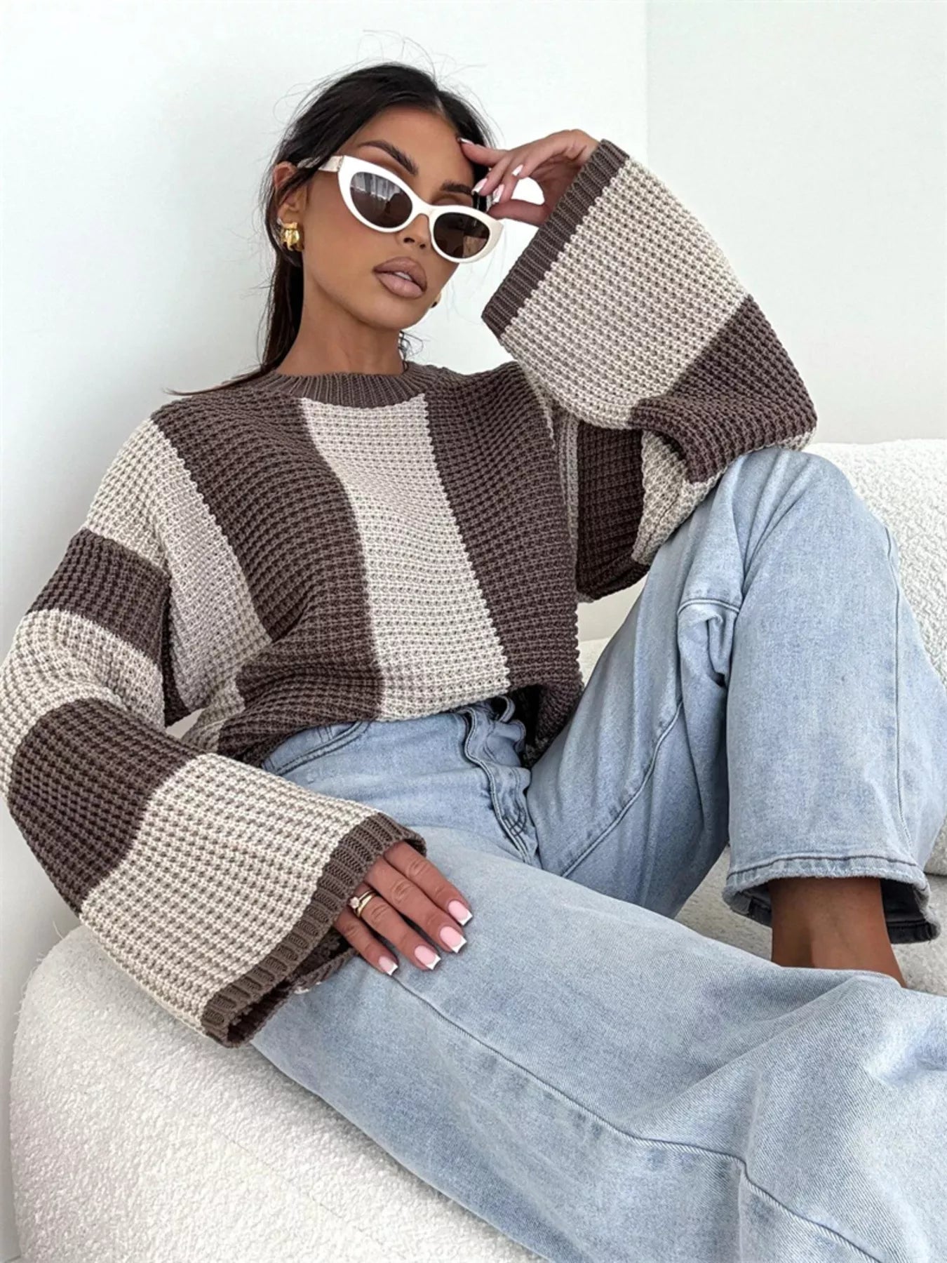 Color Block Long Sleeve Sweater  Shop One Place
