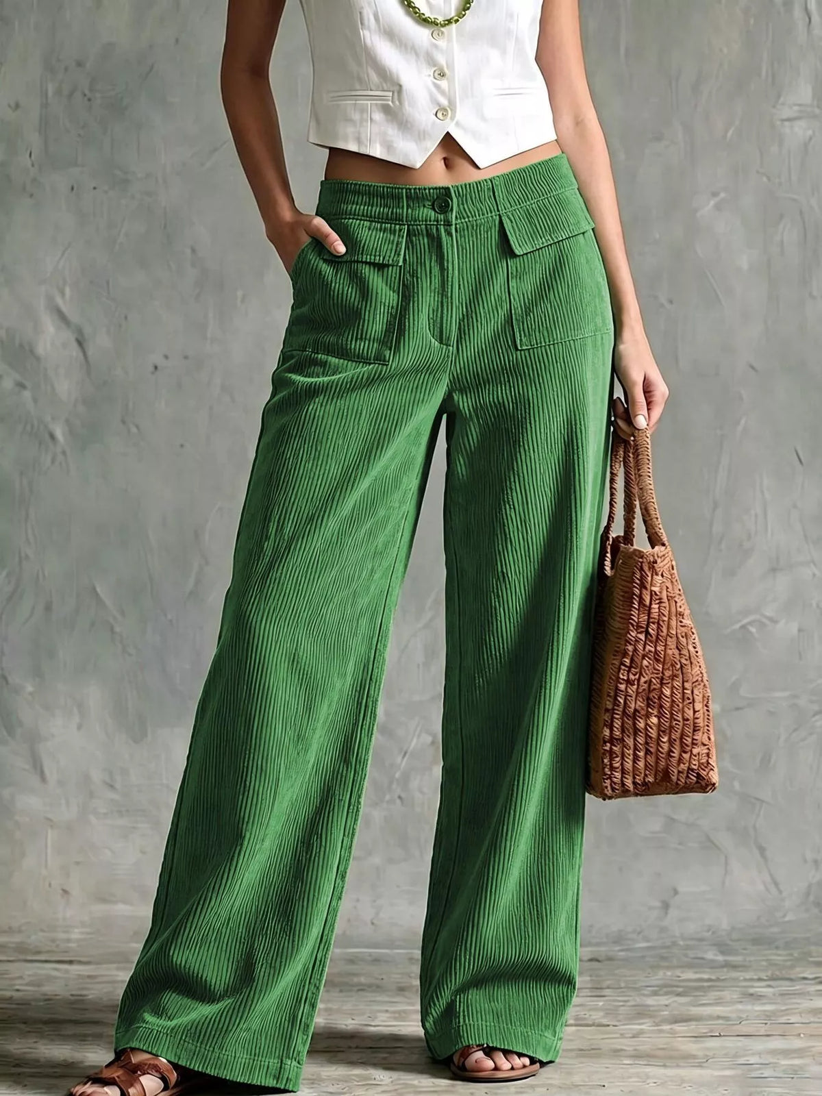 Full Size Wide-Leg Corduroy Pants Plus Size  Shop One Place