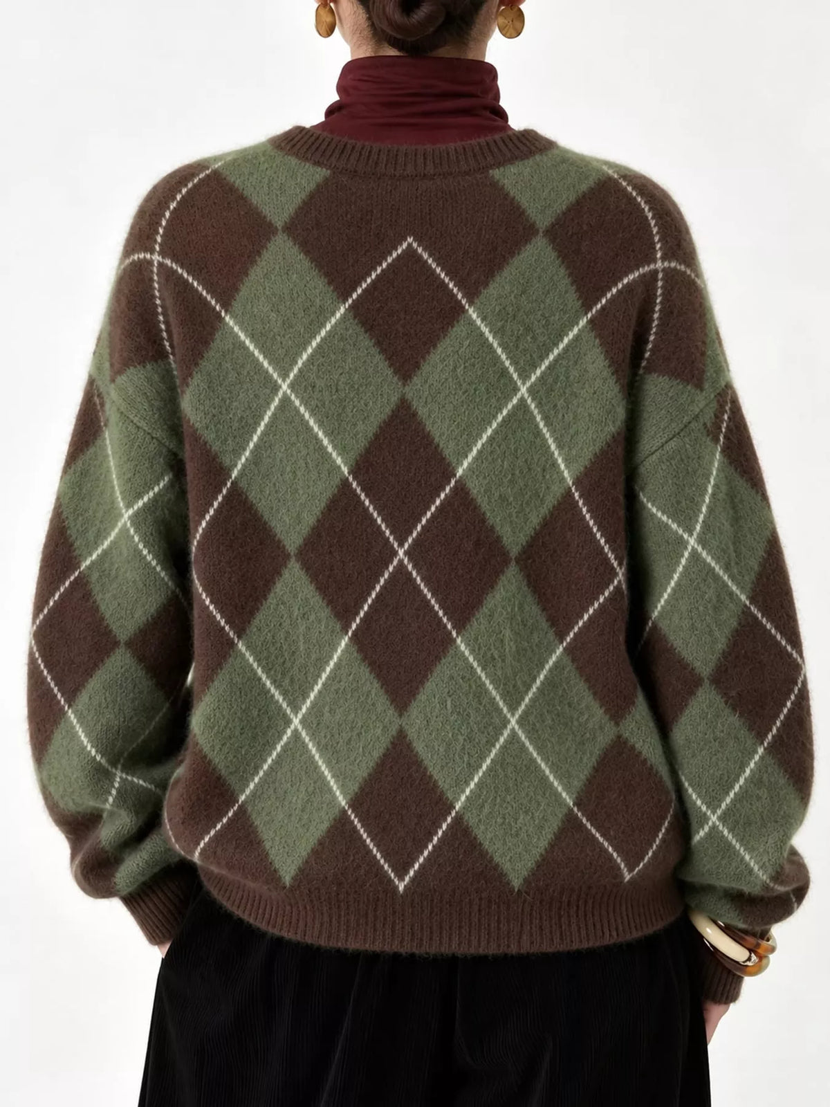 Women's Argyle Fuzzy Knit Sweater – view 24