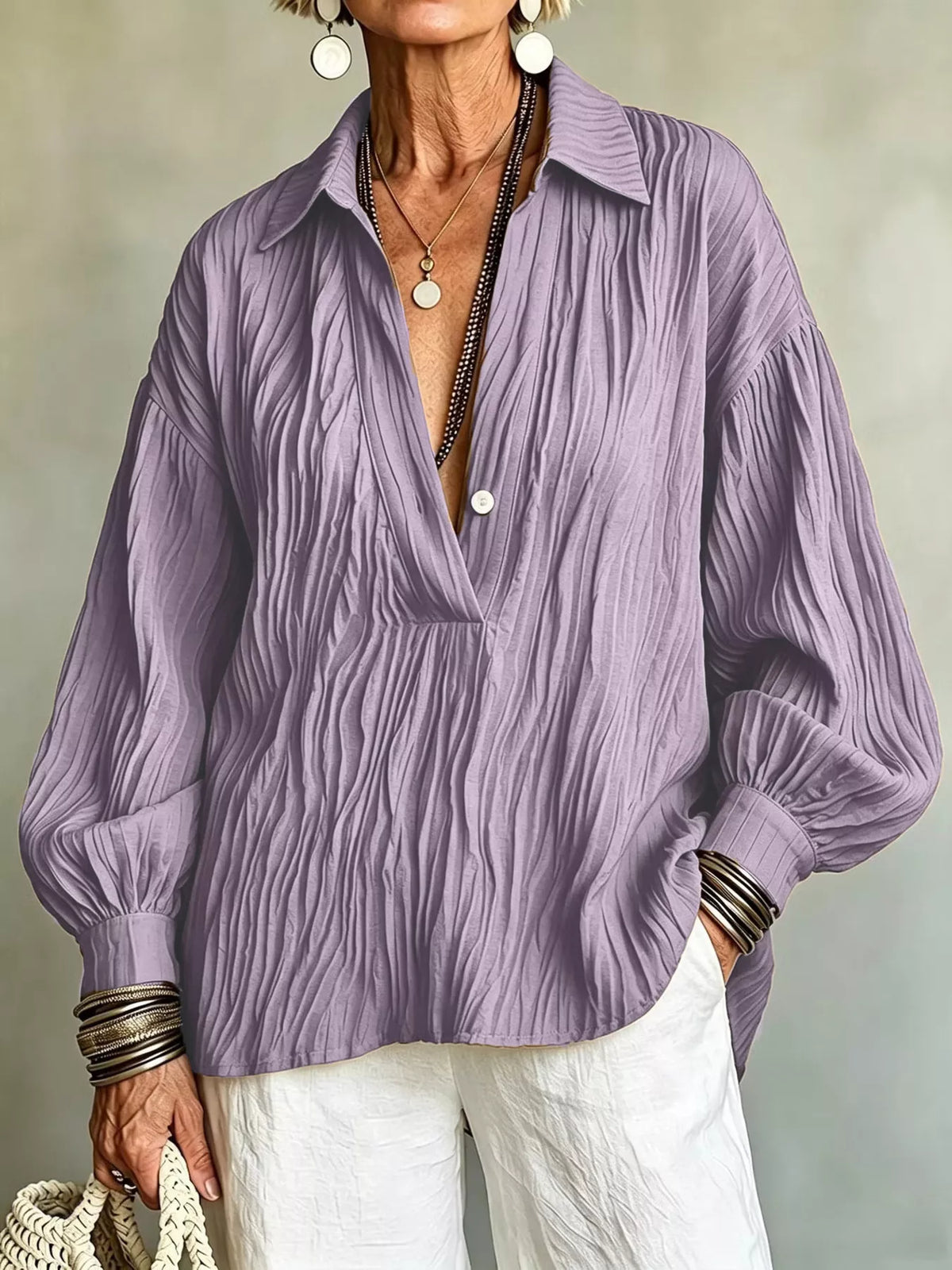 Women's Textured Long Sleeve Button Blouse – view 11