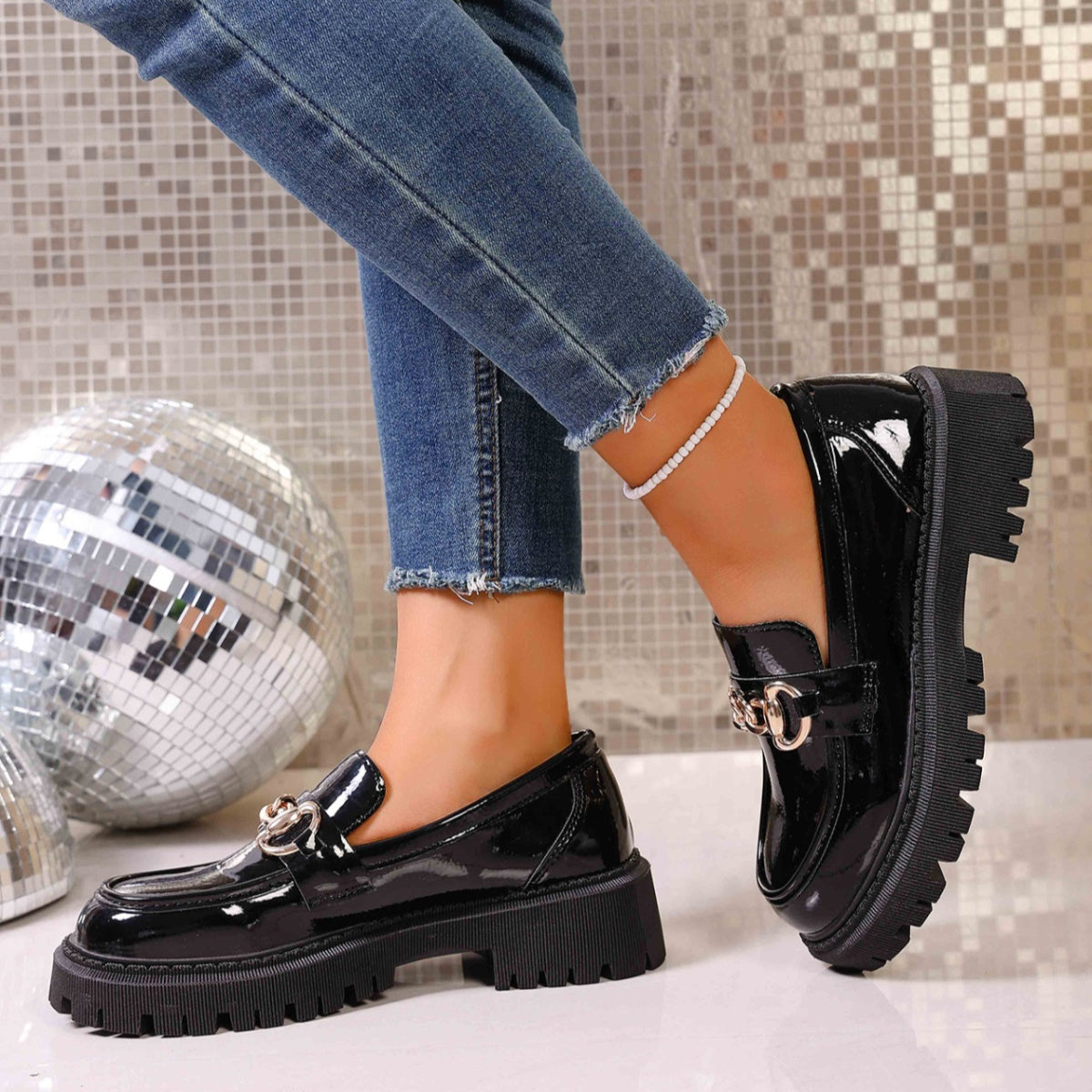 Chain Decor Round Toe Loafers  Shop One Place
