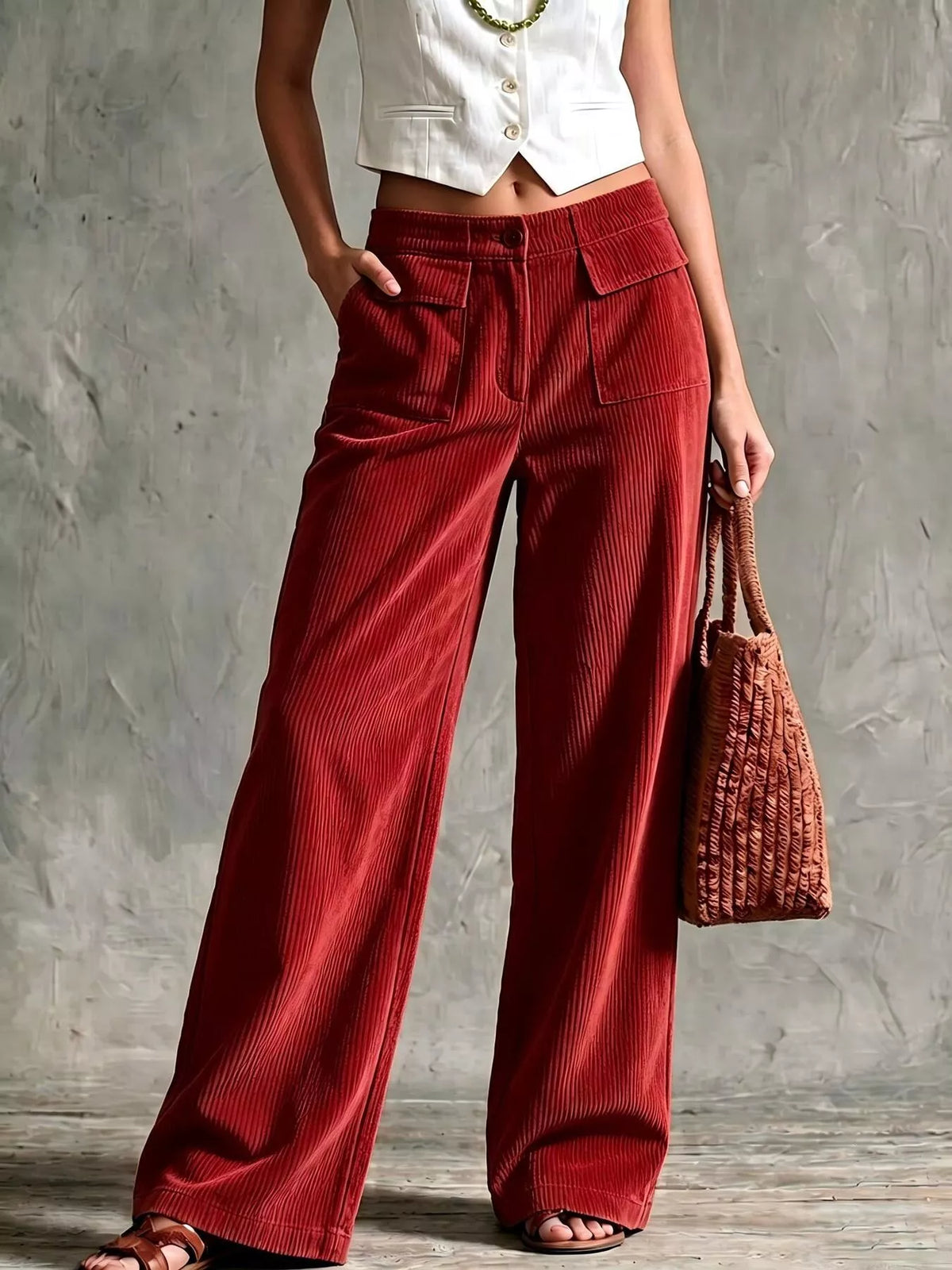 Full Size Wide-Leg Corduroy Pants Plus Size  Shop One Place