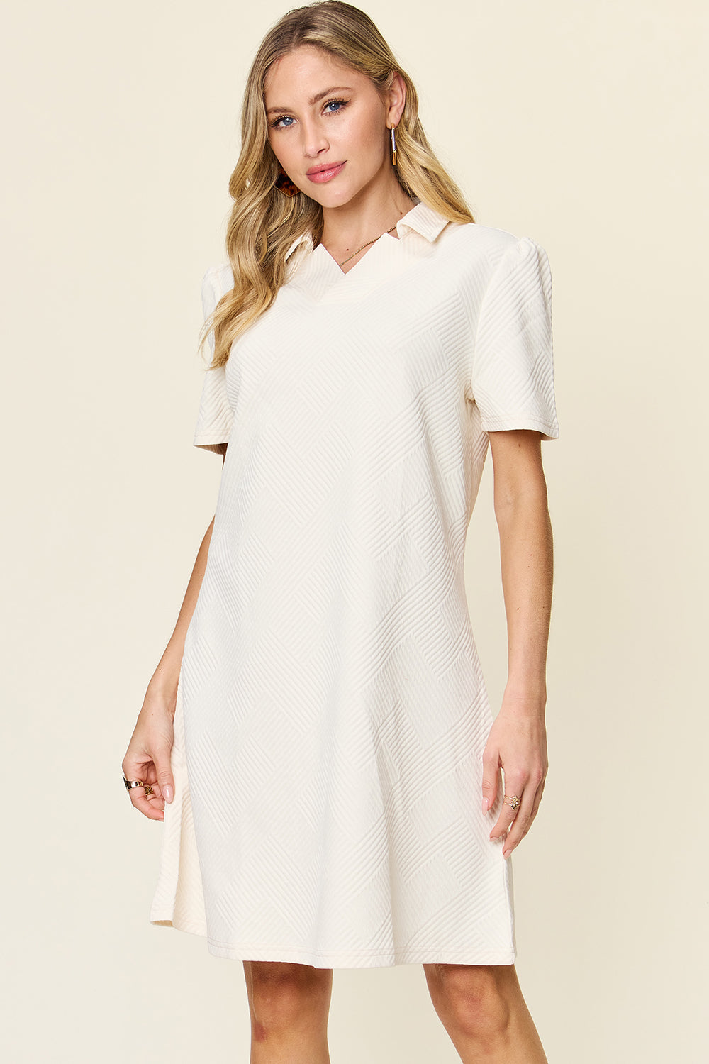 Double Take Full Size Texture Collared Neck Short Sleeve Dress  Shop One Place
