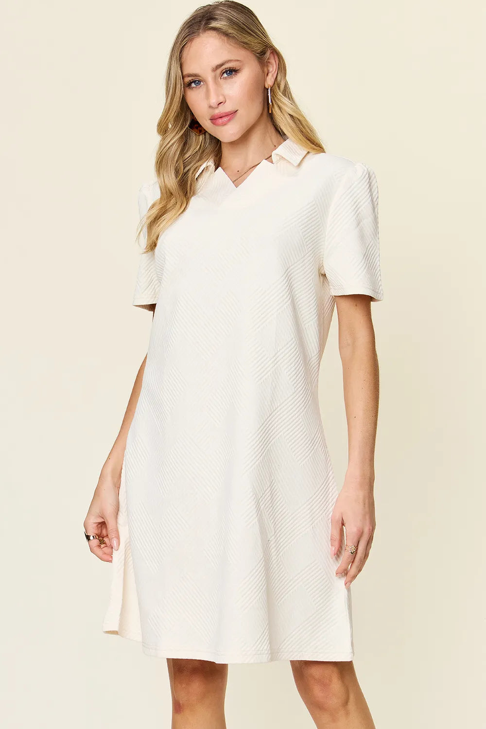 Double Take Full Size Texture Collared Neck Short Sleeve Dress  Shop One Place