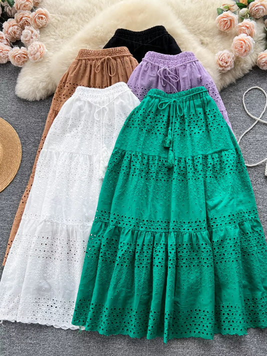 Eyelet Tiered Maxi Skirt  Shop One Place