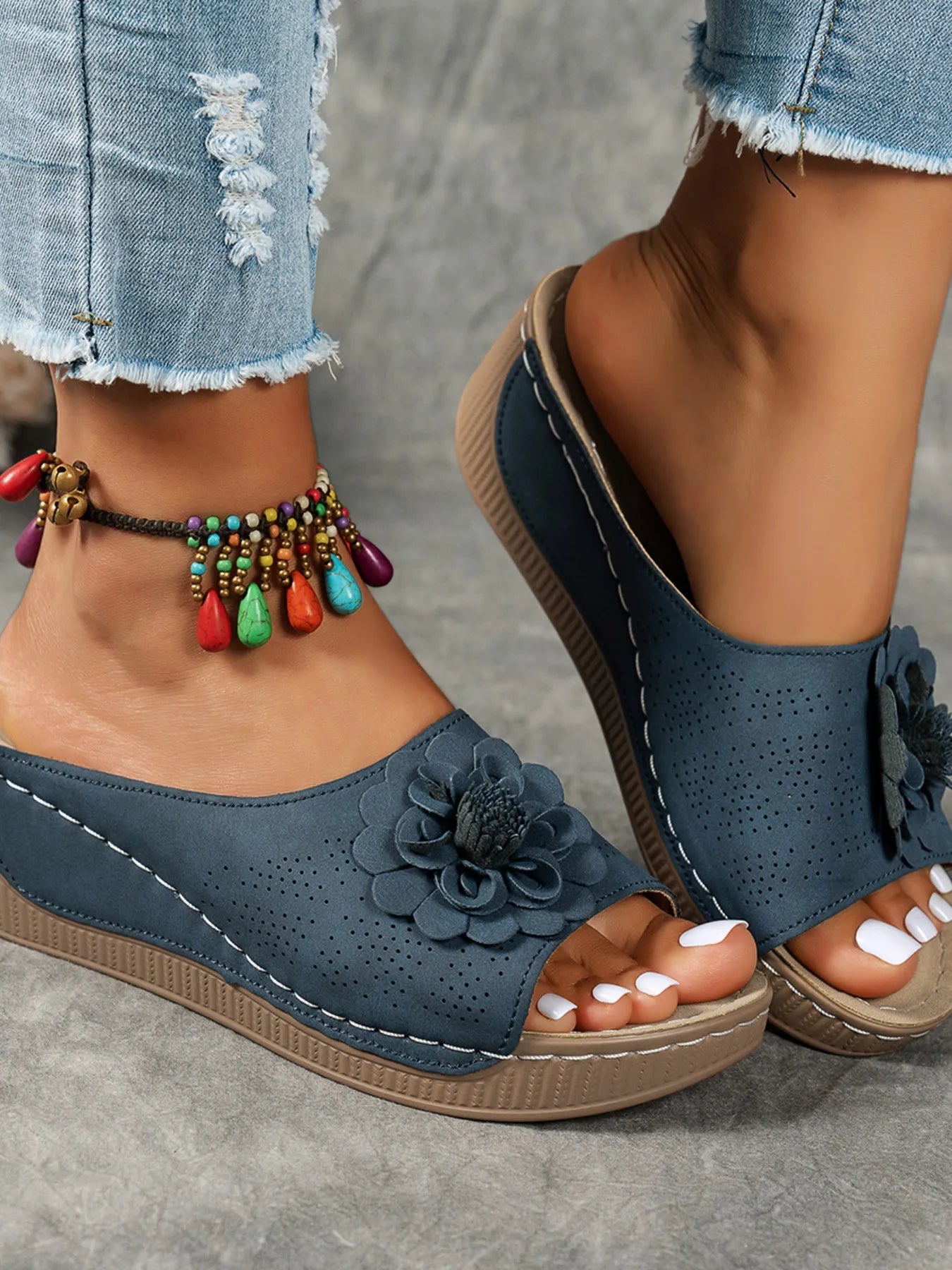 Flower Peep Toe Wedge Sandals  Shop One Place