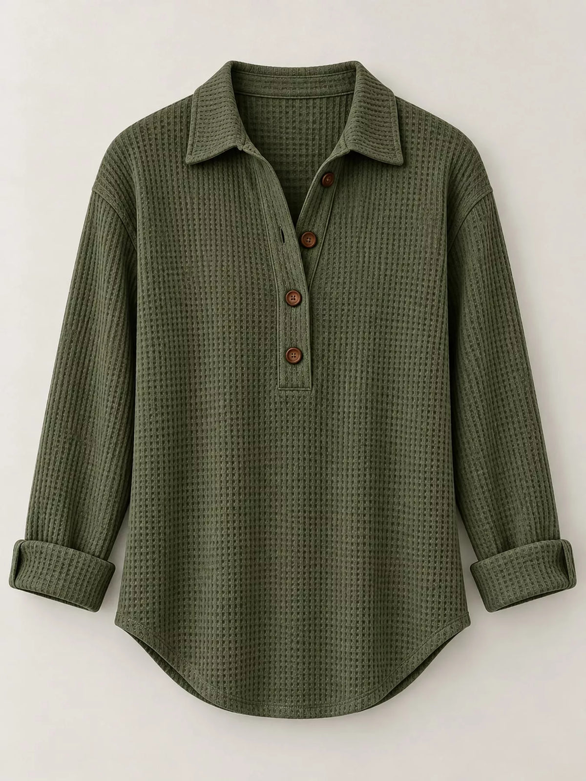 Women's Waffle Knit Long Sleeve Polo Top – view 30