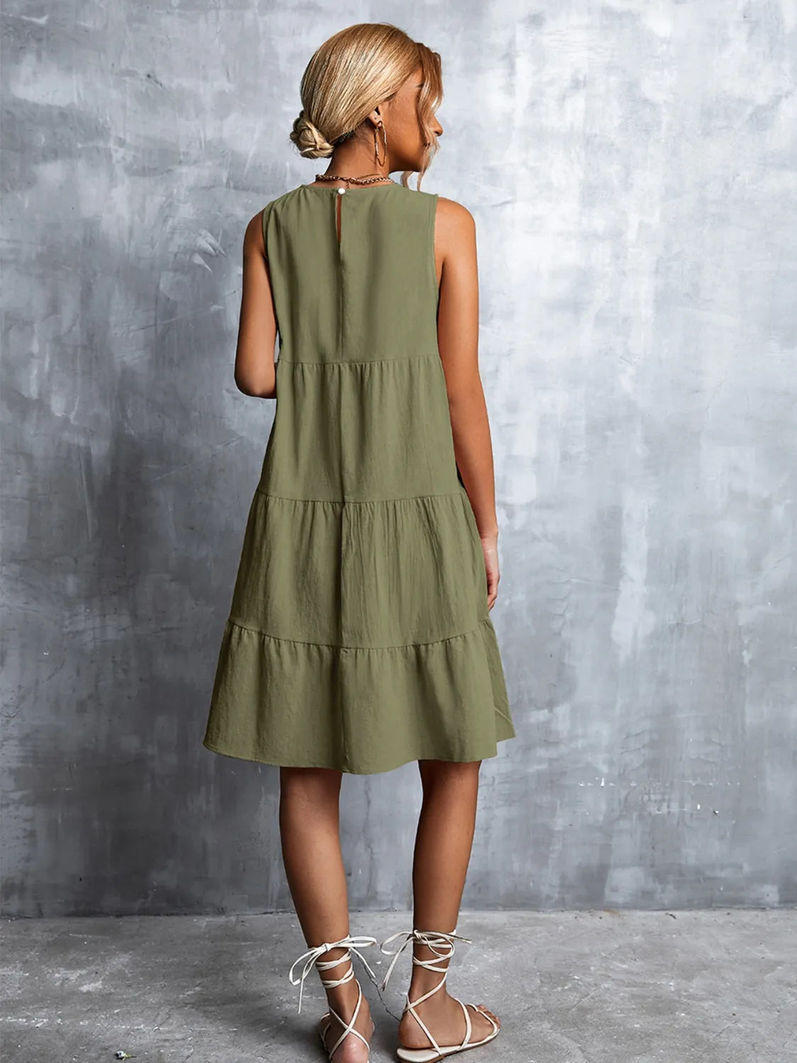 Tiered Round Neck Sleeveless Mini Tank Dress  Shop One Place