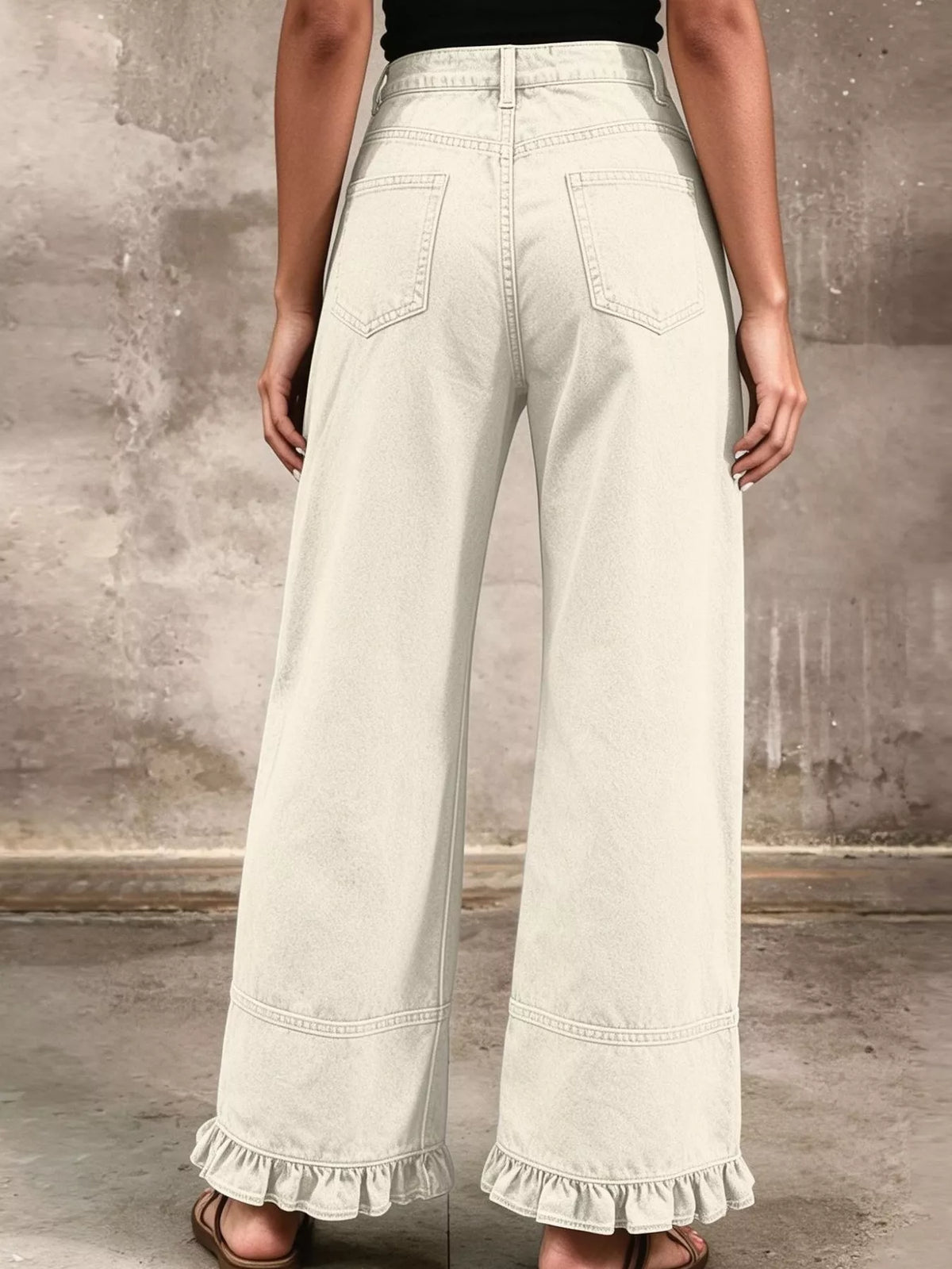 Full Size High-Waisted Wide-Leg Ruffled Hem Jeans Plus Size  Shop One Place