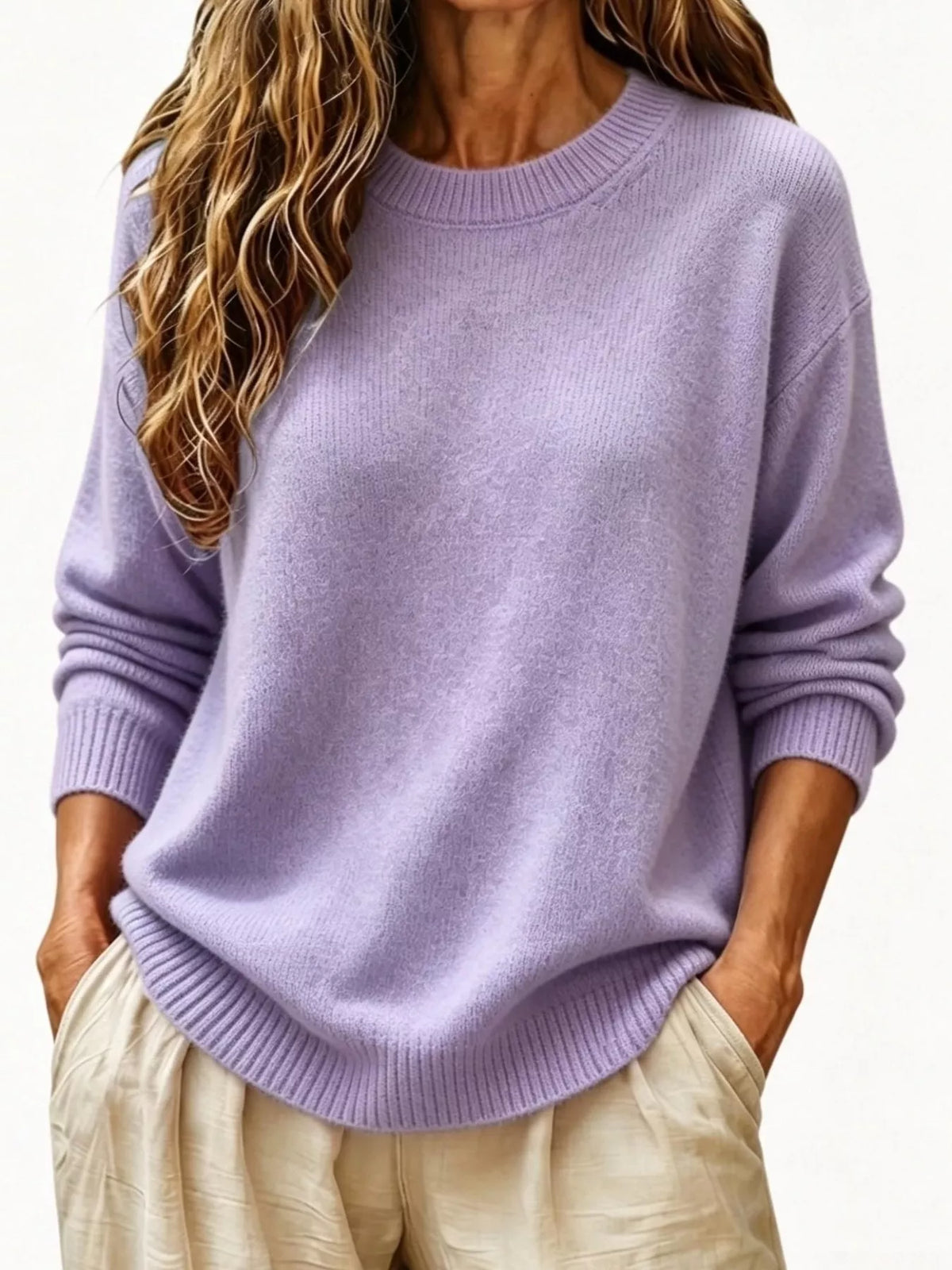 Full Size Round Neck Dropped Shoulder Sweater Plus Size  Shop One Place
