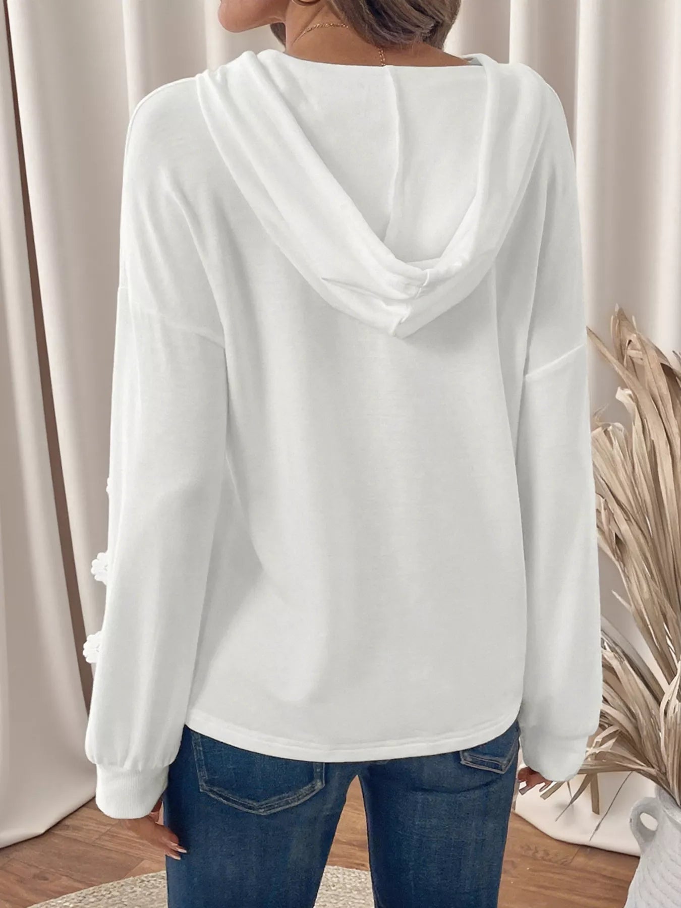 Lace Detail Long Sleeve Drawstring Hoodie  Shop One Place