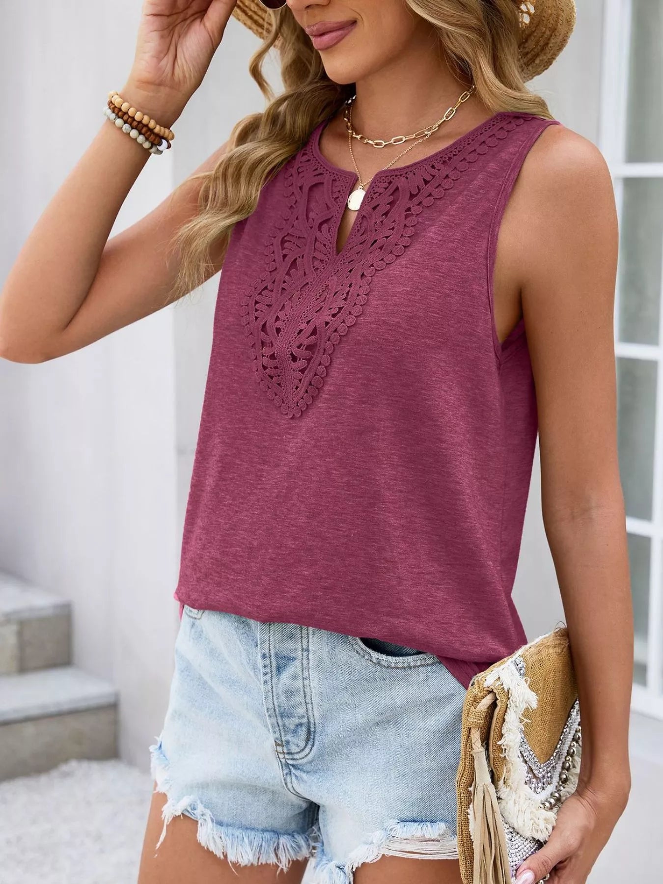 Lace Trim Sleeveless Tank Top  Shop One Place