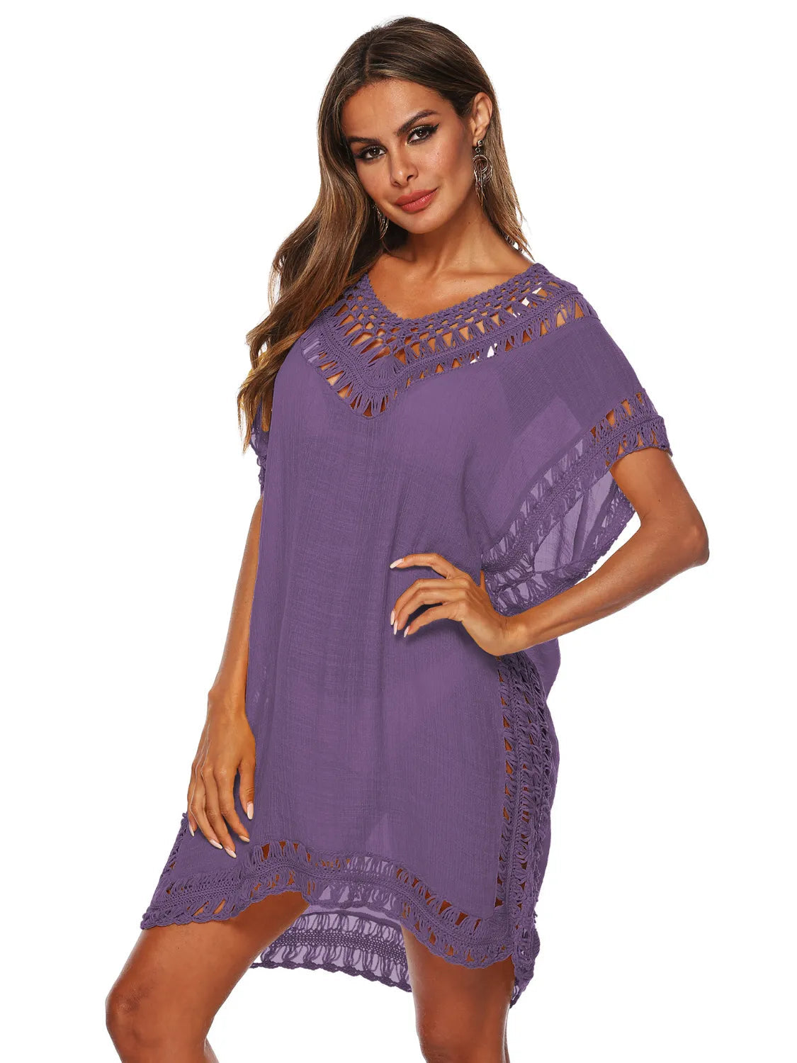 Bohemian Crochet Trim Beach Cover Up Dress  Shop One Place