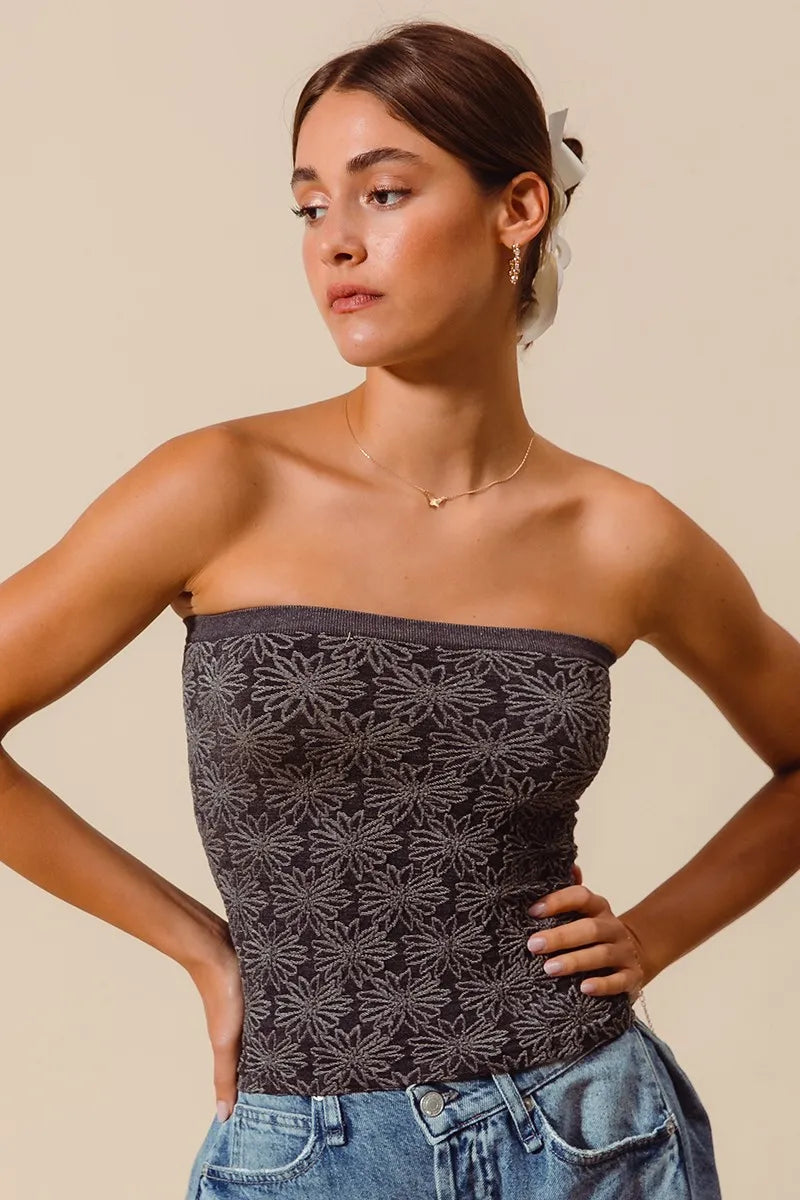 SO ME Jacquard Floral Two Tone Seamless Tube Top  Shop One Place