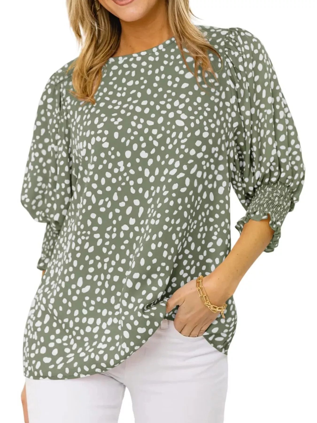 Animal Print Half Sleeve Blouse  Shop One Place