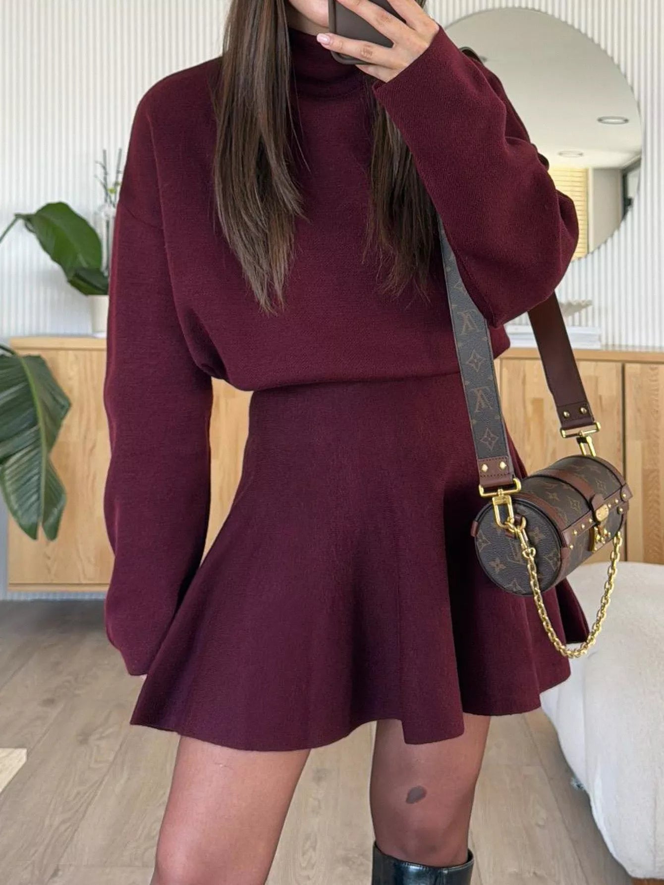 Turtleneck Dropped Shoulder Sweater and Skirt Set  Shop One Place