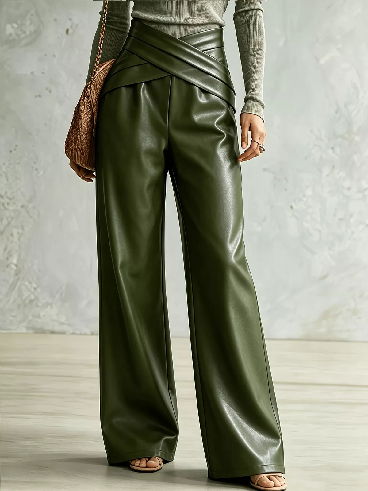 Women's Criss-Cross Detail Wide-Leg Pants