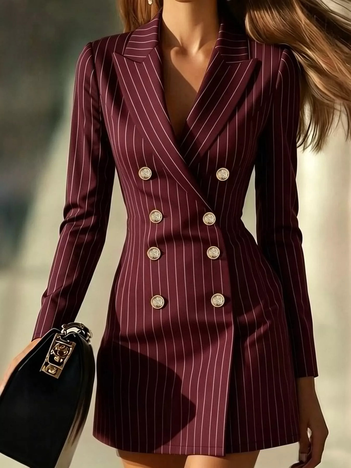 Women's Striped Double-Breasted Blazer Dress – view 6
