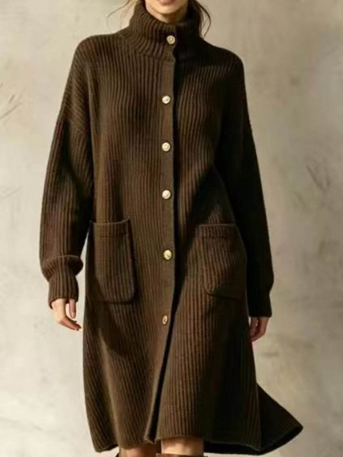 Women's Ribbed Turtleneck Longline Cardigan