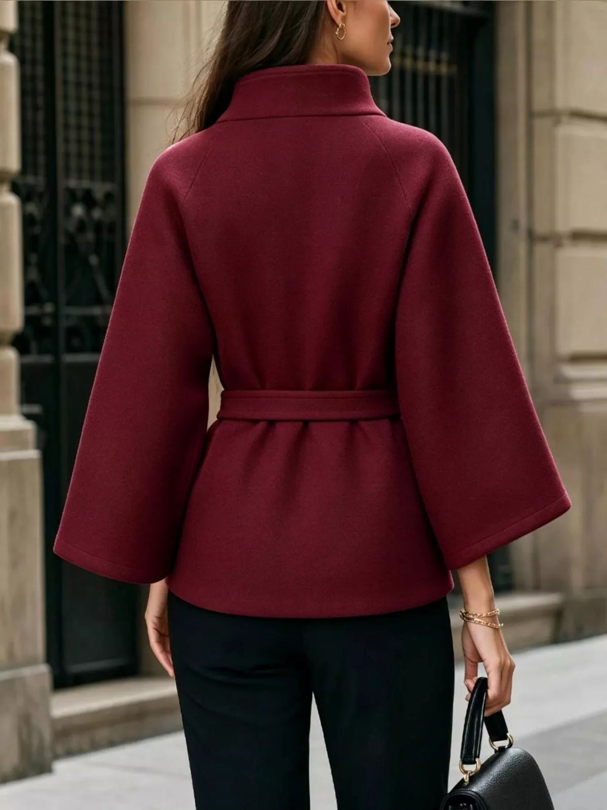 Button Down Cape Coat with Belted Waist  Shop One Place