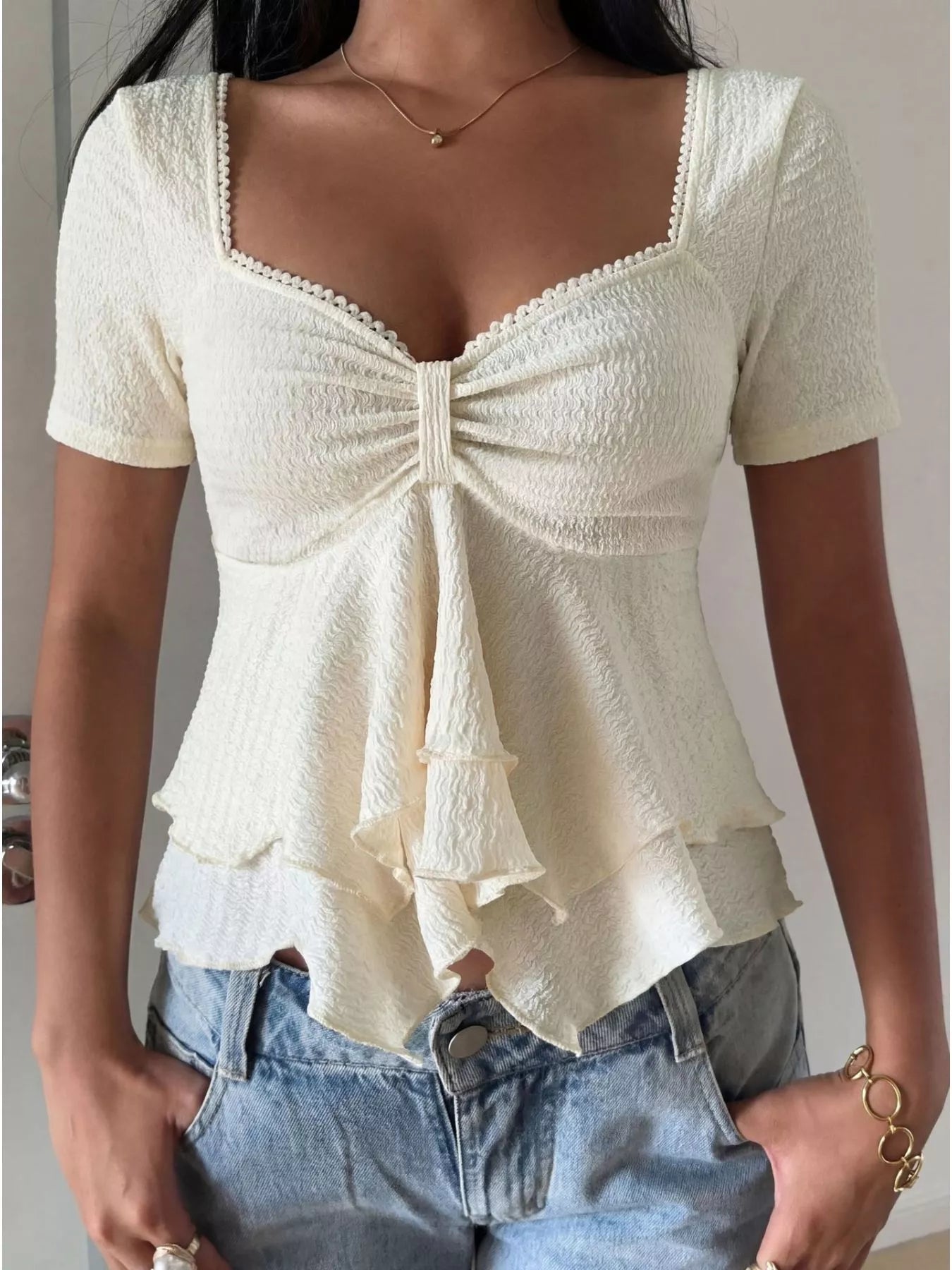 Sweetheart Neck Layered Ruffle Top  Shop One Place