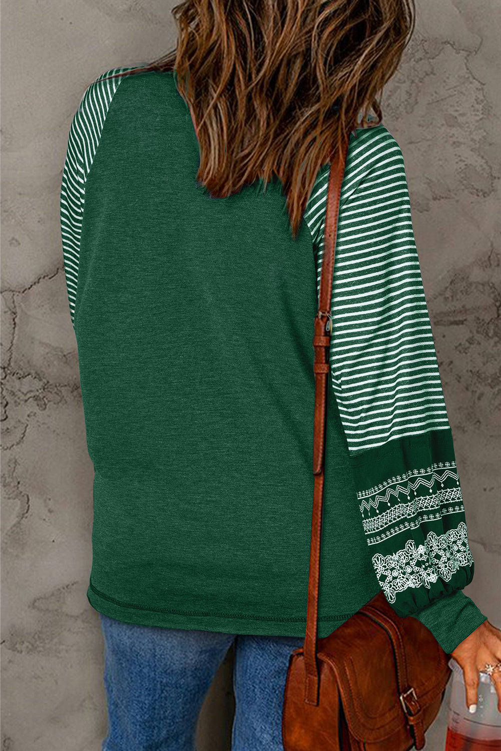 Contrast Print Striped Raglan Long Sleeve Loose Top  Shop One Place