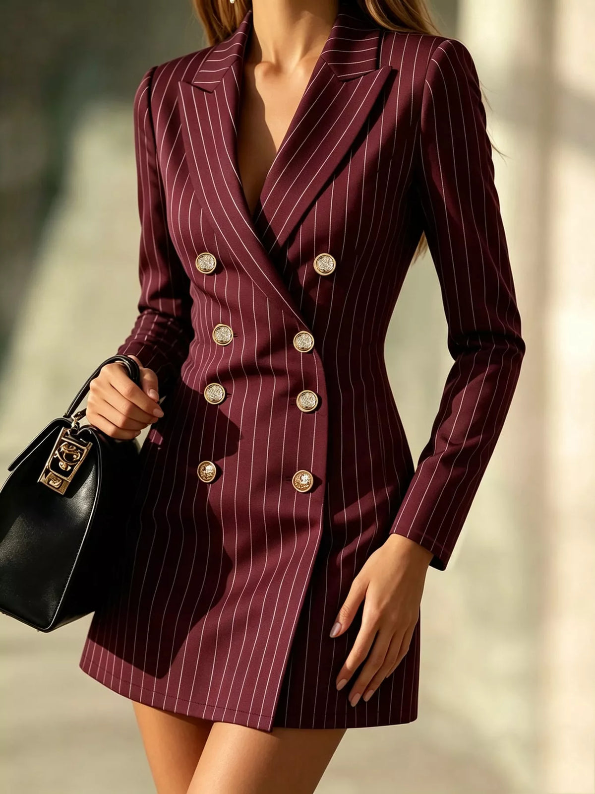 Women's Striped Double-Breasted Blazer Dress – view 9