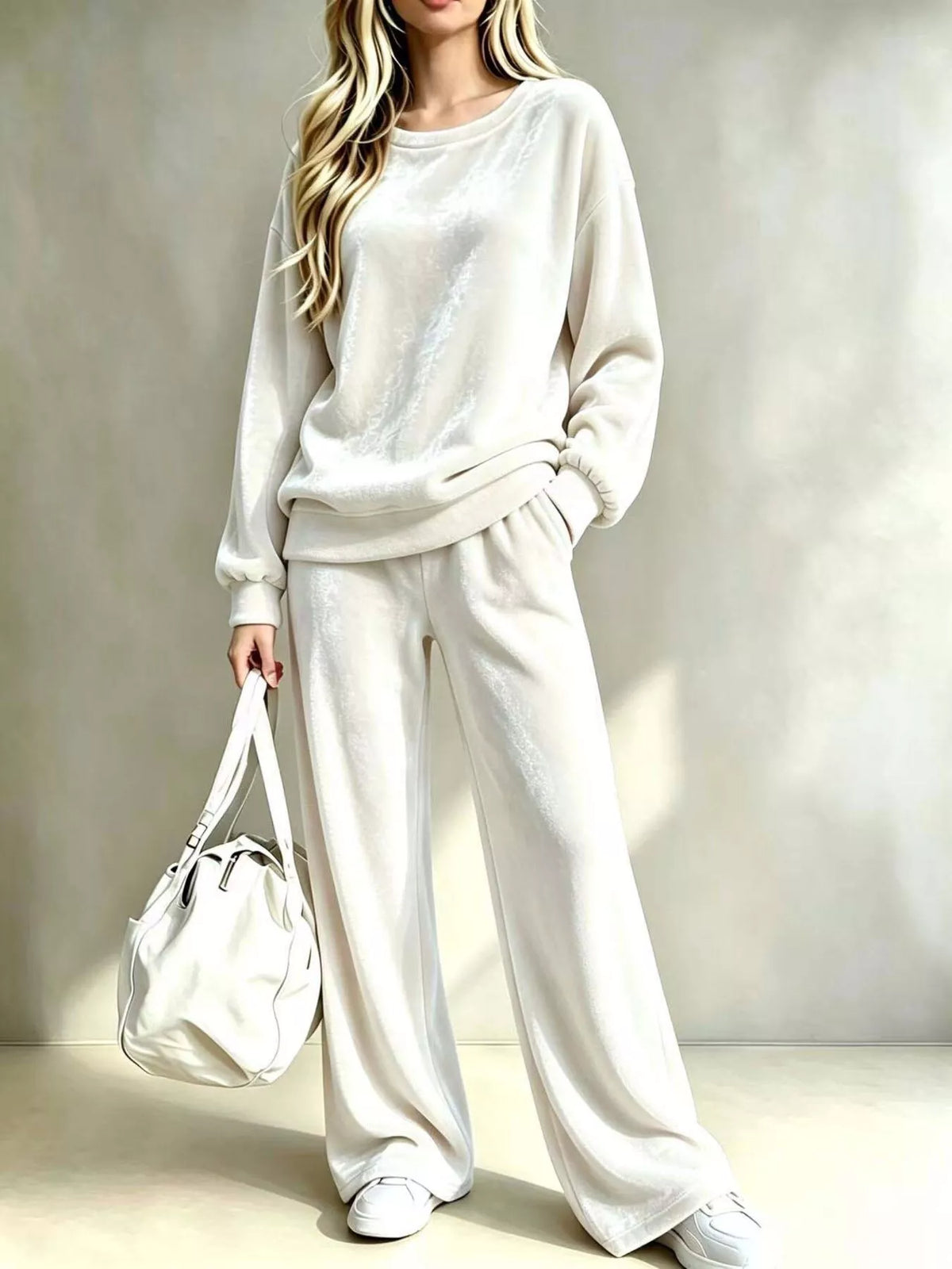 Full Size Velvet Dropped Shoulder Top and Wide-Leg Pants Set Plus Size  Shop One Place