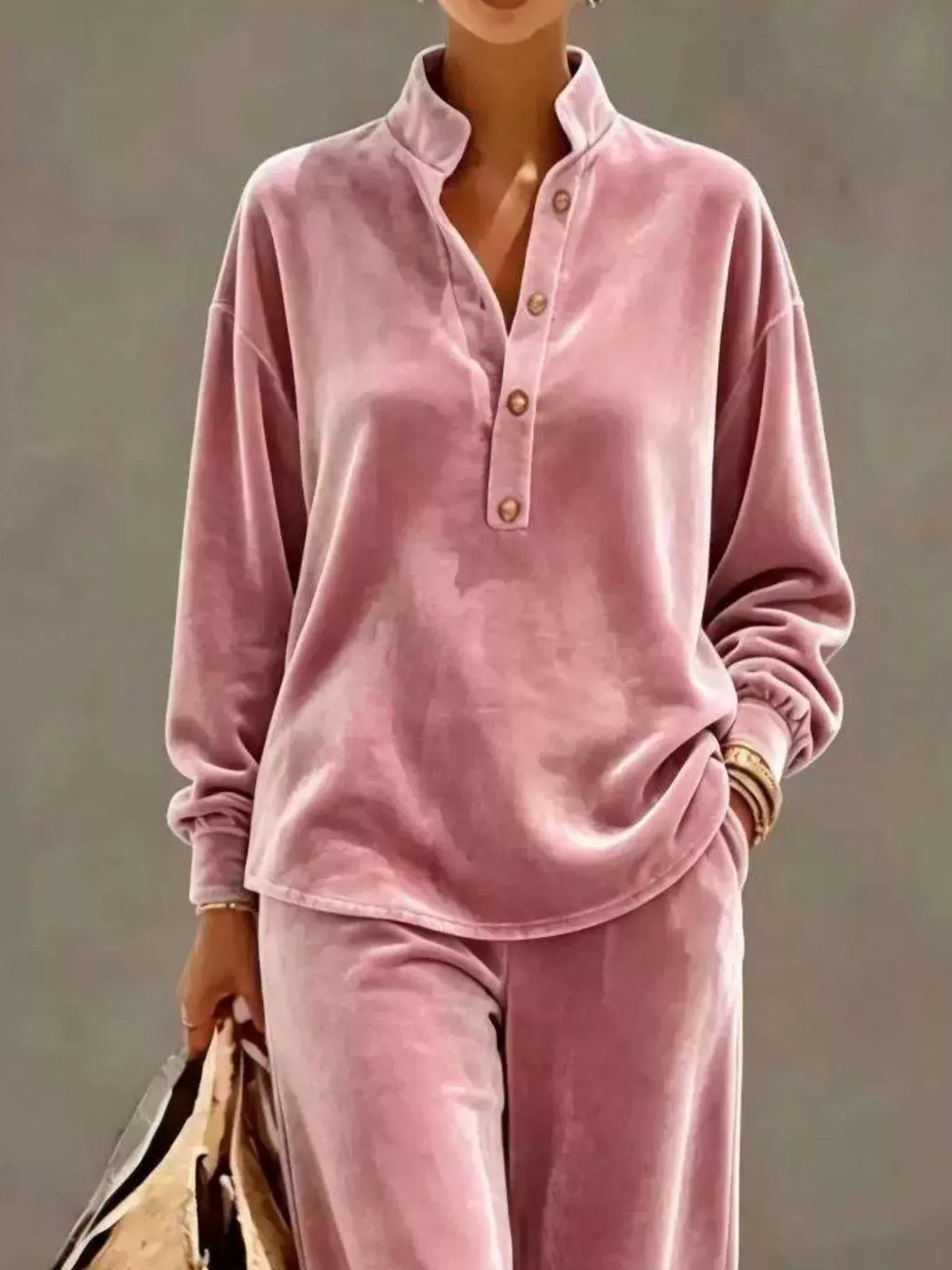 Women's Half-Button Top & Wide-Leg Pants Set – view 4