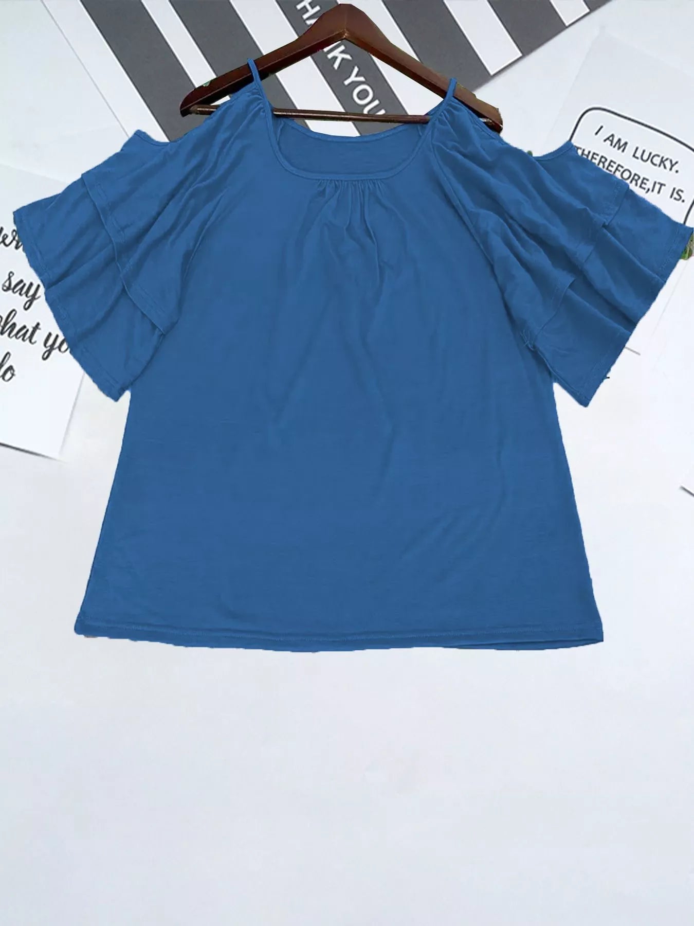 Cold Shoulder Ruffle Sleeve T-Shirt  Shop One Place