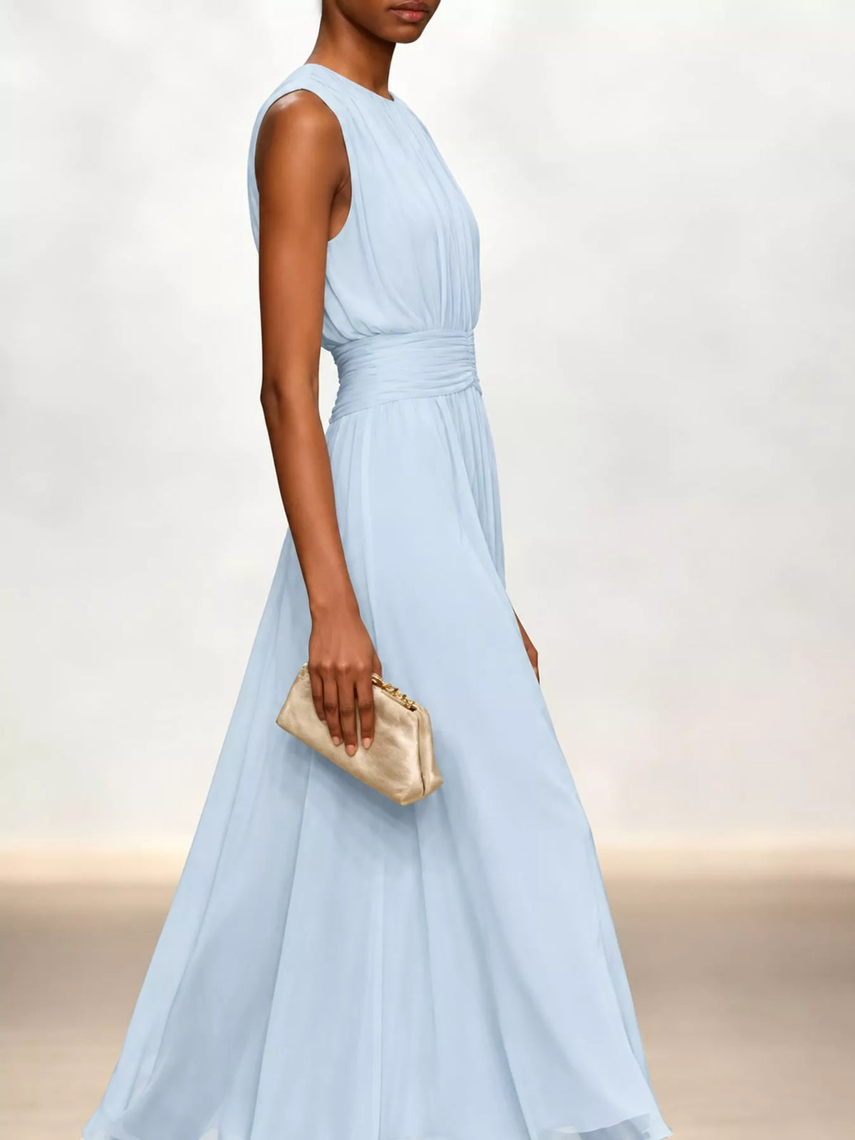 Women's Sleeveless Ruched Chiffon Maxi Dress – view 3