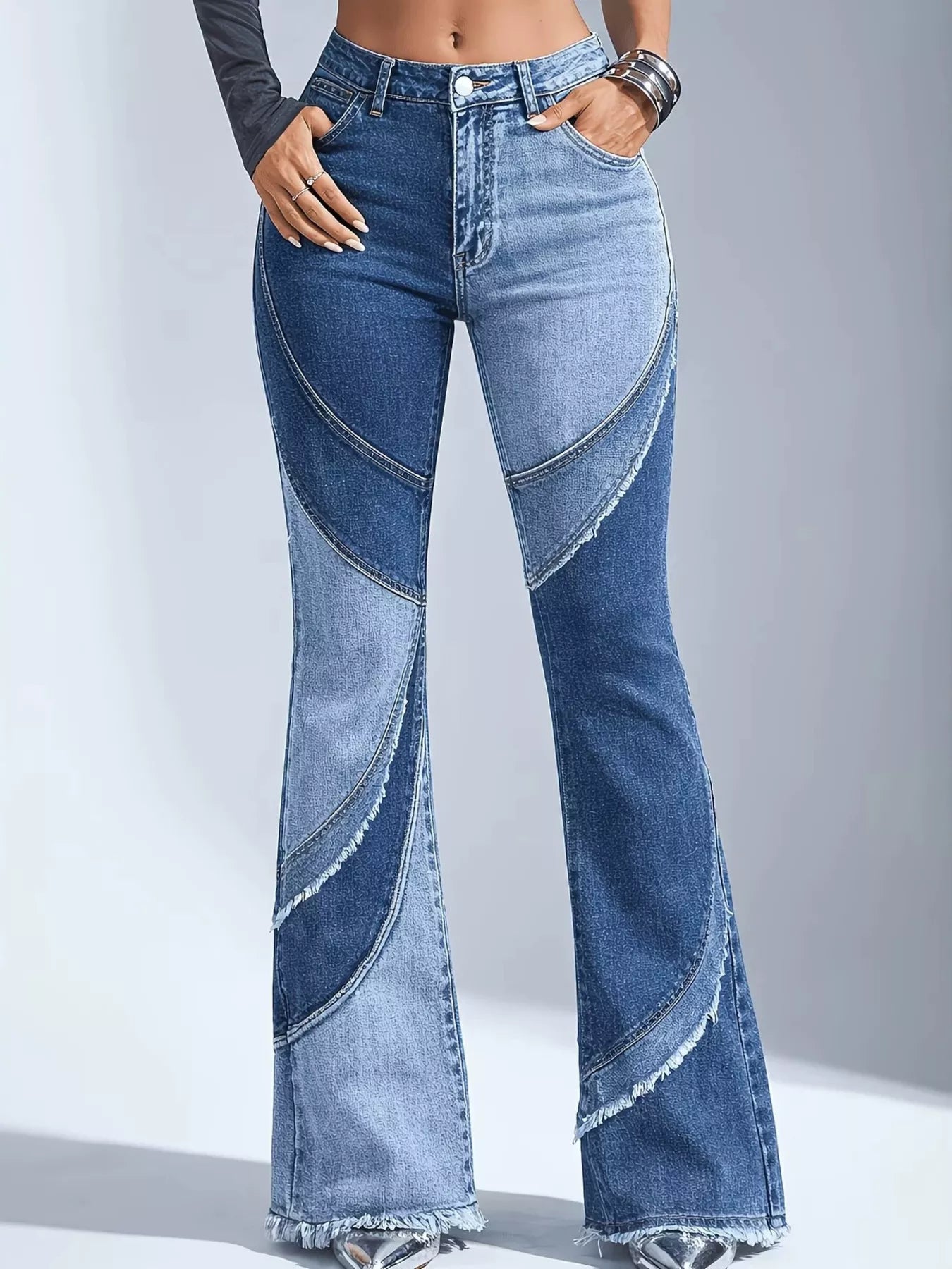 Frayed Hem Flare Jeans  Shop One Place