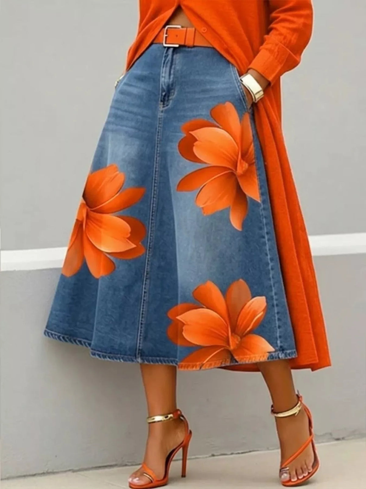 Women's Floral Print A-Line Midi Skirt – view 3