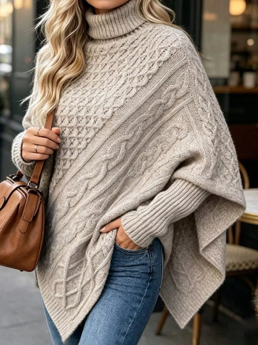 Women's Oversized Turtleneck Cable Knit Sweater