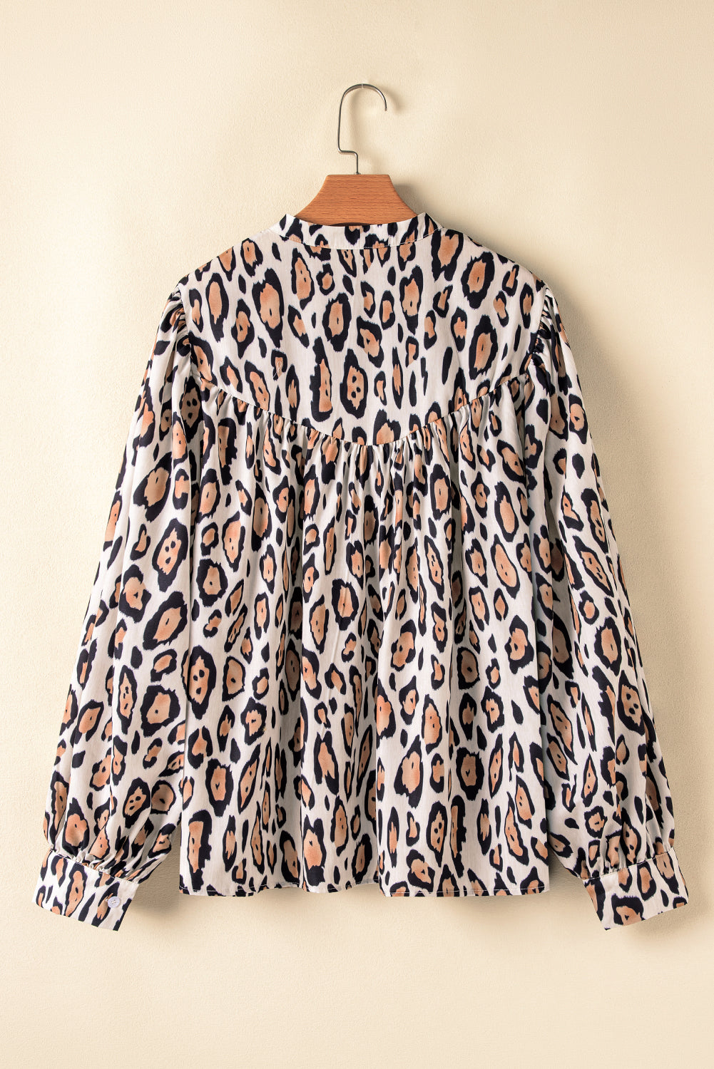 Light French Beige Leopard Print Balloon Sleeve Loose Blouse  Shop One Place