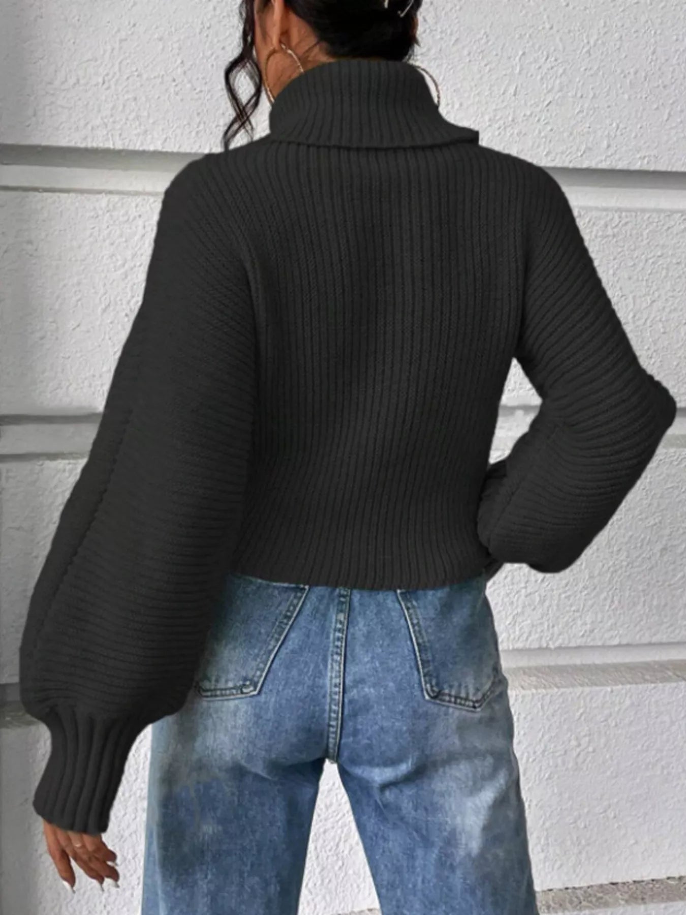 Full Size Textured Knit Turtleneck Long Sleeve Sweater Plus Size - Shop One Place