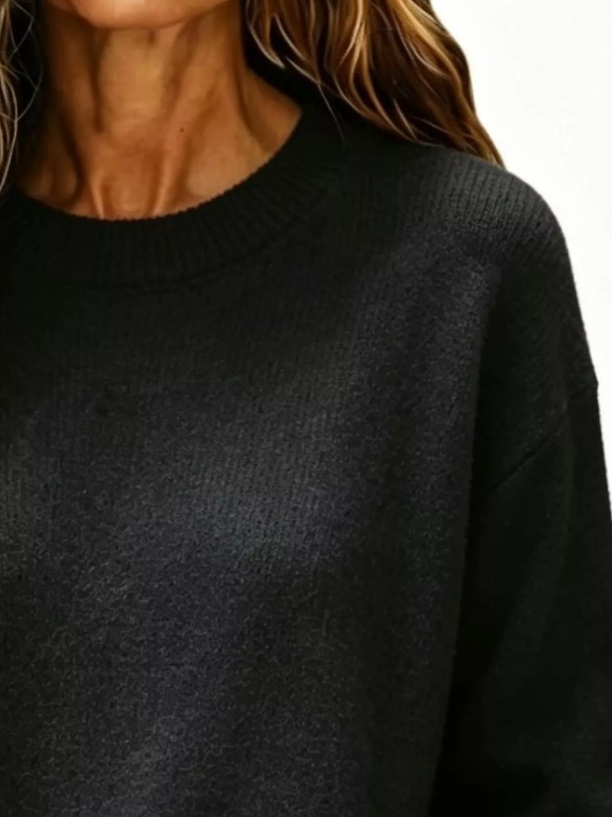 Full Size Round Neck Dropped Shoulder Sweater Plus Size  Shop One Place